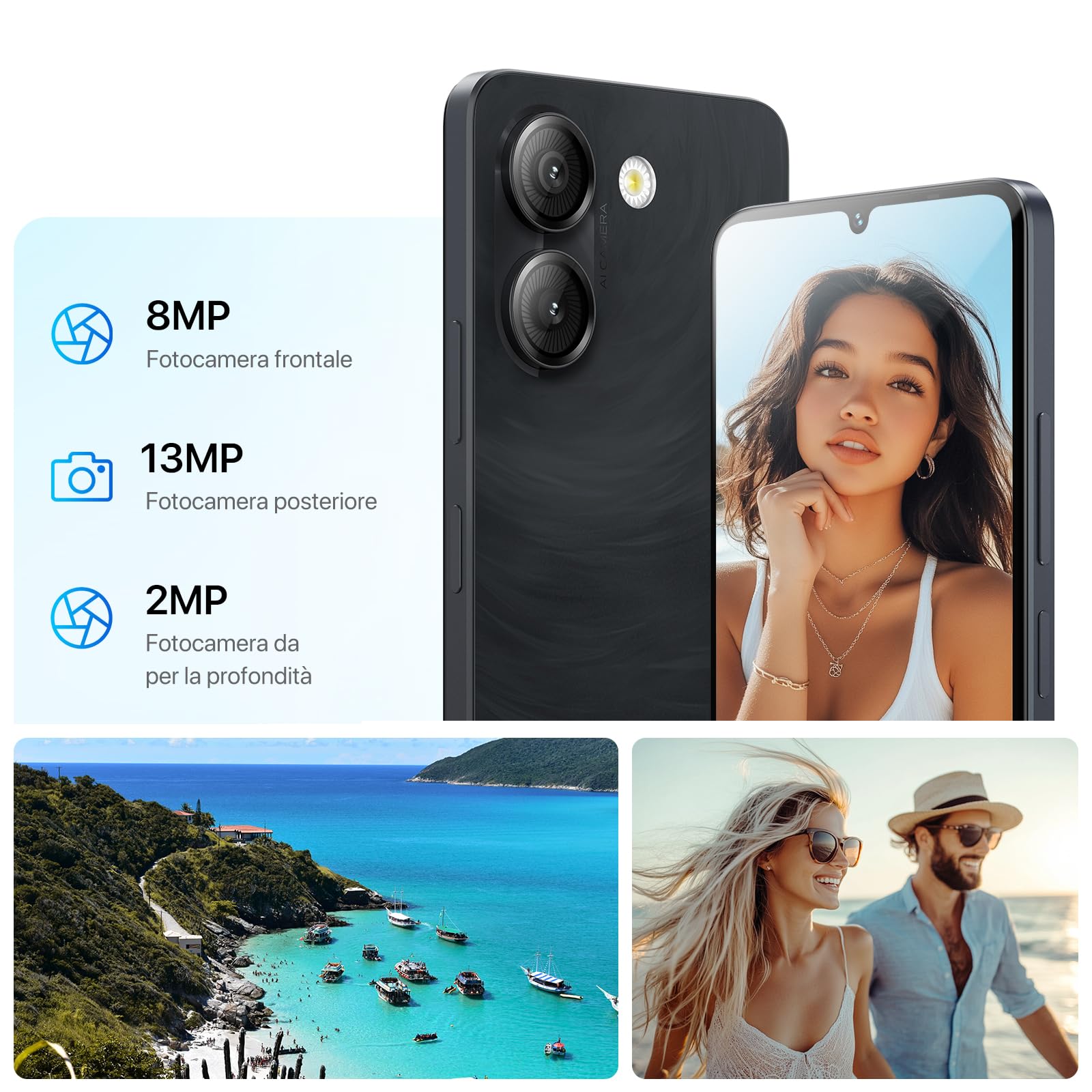 UMIDIGI G9A Smartphone, Android 14 Go Telefono Cellulare, 8GB+64GB/1TB Telefono, 6.75 Pollici HD Display, 4G Dual SIM Telefoni, Octa-Core/13MP+8MP Fotocamera/Batteria 5000mAh/Face ID/GPS/OTG - Nero