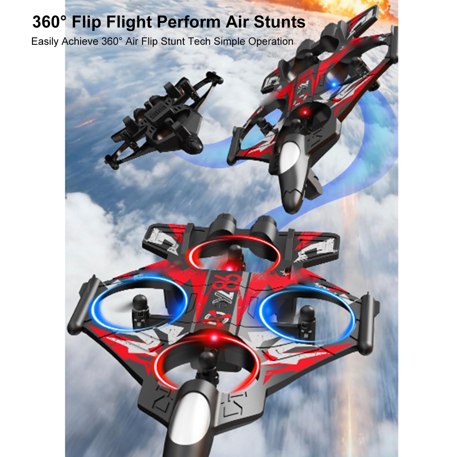 Dilwe Avion RC, Avion télécommandé à Voilure Fixe 2,4 G avec Caméra, Vol à 3 Vitesses 360° avec LED pour Débutants (Rouge)