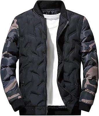 JEsilunmaMY Mens Lightweight Camo Bomber Jackets Winter Rib Varsity Baseball Quilted Jacket Windproof Warm Padded Coats