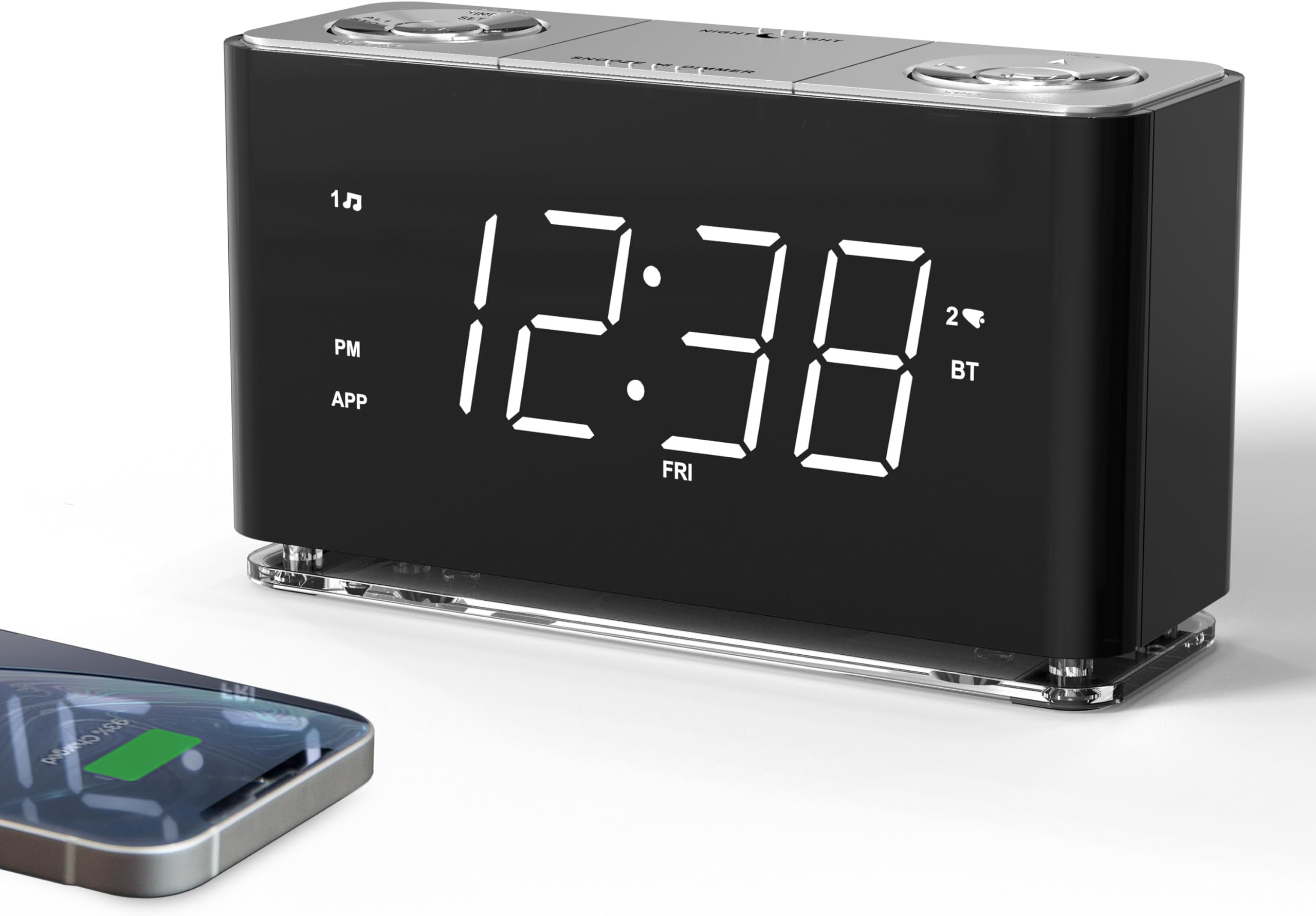 iTOMAClock Radio with App Control, Bluetooth, Large LED Display, FM Radio, Dual Alarm, USB Charging Port, Alarm Clock, Night Light, Dimmer, Snooze, Sleep Timer CKS507