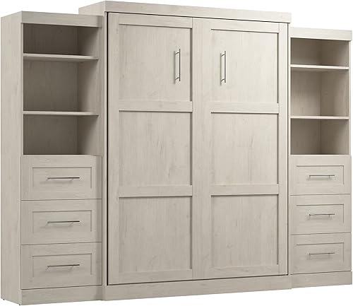 Vista 26 de Bestar Pur - Cama Murphy completa y 2 estanterías con cajones, cama de pared que ahorra espacio de 109 pulgadas Marrón (Rustic Brown)