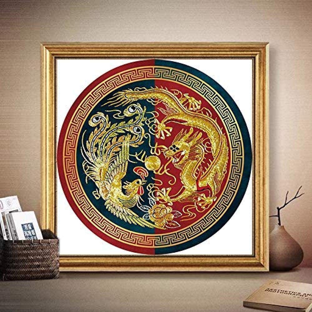 1960年代 ミッドセンチュリー 金色の龍 刺繍アート フレーム付き