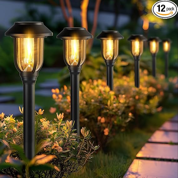 12pk Solar Lights Outdoor Pathway Lights, Warm Light