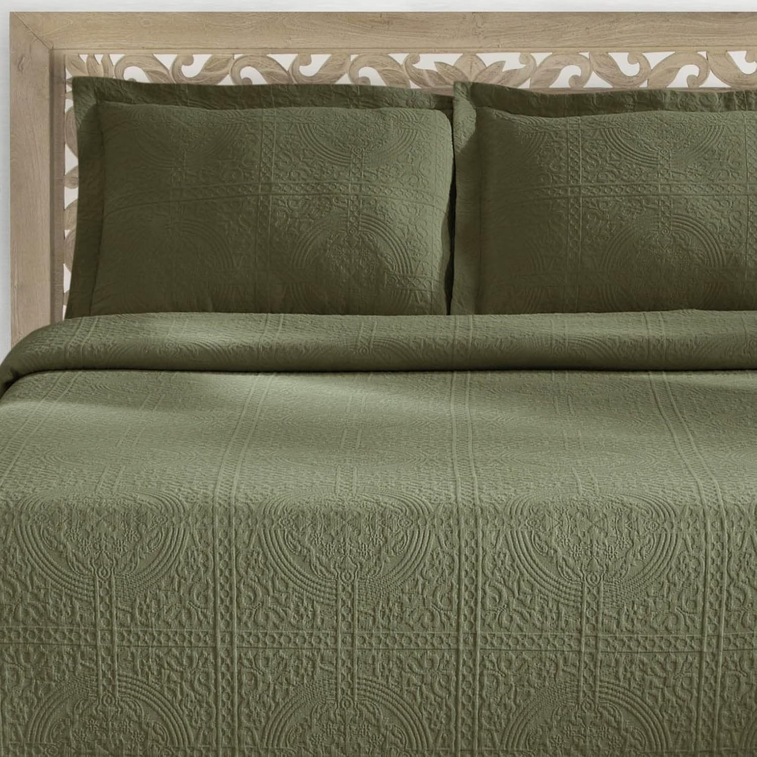 Bеѕt Sеllеr SUPERIOR Jacquard Matelasse Fleur De Lis 100% Cotton Medallion 3-Piece Bedspread Set - King, Sage
