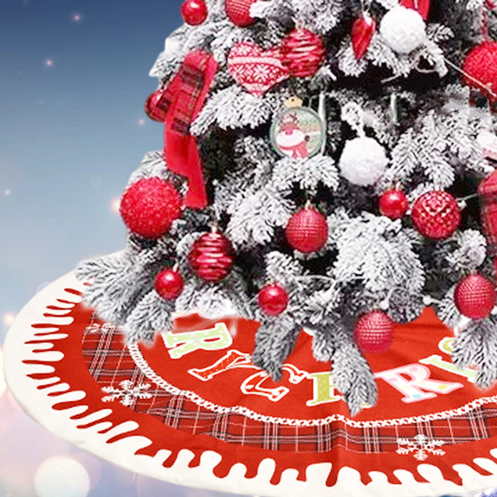 Gonna per albero di Natale, con fiocchi di neve e campane in velluto