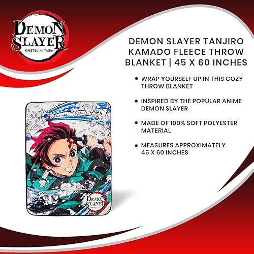 Miniatura 8 de JUST FUNKY Demon Slayer Tanjiro - Manta de forro polar  45 x 60 pulgadas  Con primera forma de respiración de agua