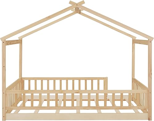 Miniatura 253 de Merax Cama de madera de tamaño individual con dos cajones, marco de cama de madera con techo para niños, adolescentes, niños o niñas, gris