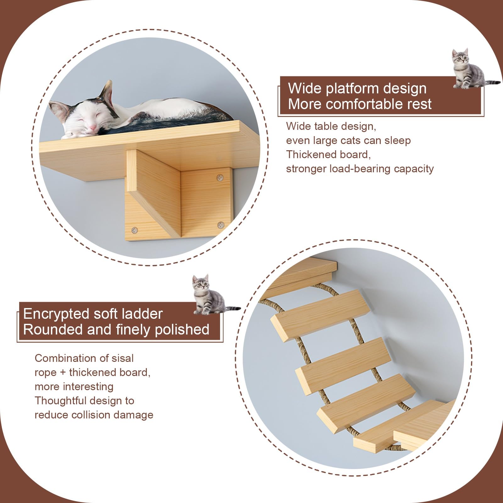 Tiragraffi per Gatti, Mensole per Gatti, Mensole per Gatti da Parete, per Dormire, Arrampicarsi, Giocare, Fare Un Pisolino(9pcs1)
