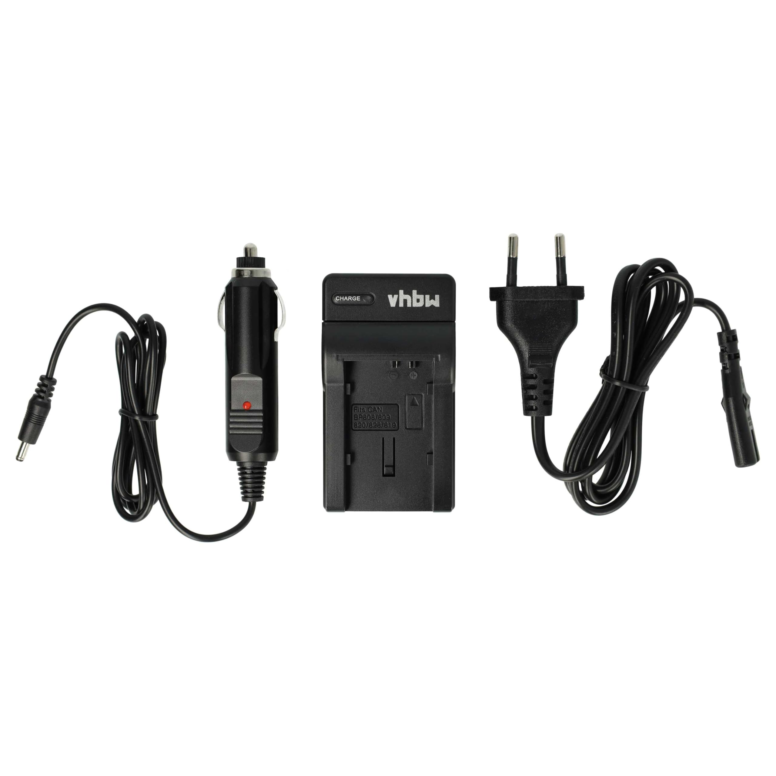 vhbw caricatore compatibile con Canon Legria FS22, FS100, FS10, FS305, FS200, FS19, FS11, FS21, FS20 camera + cavo auto + LED
