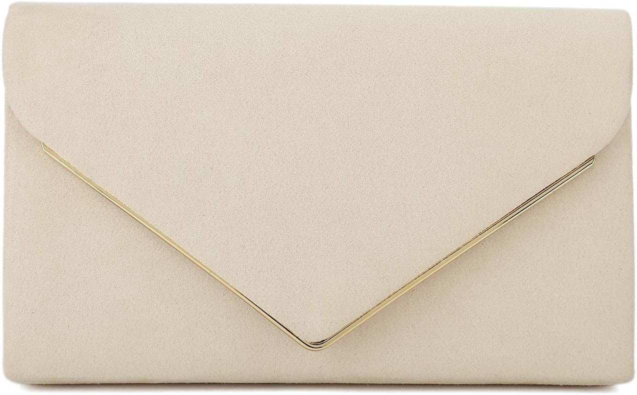 Faux Suede Clutch Bag Elegant Metal Binding Evening Purse for Wedding/Prom/Black-Tie Events