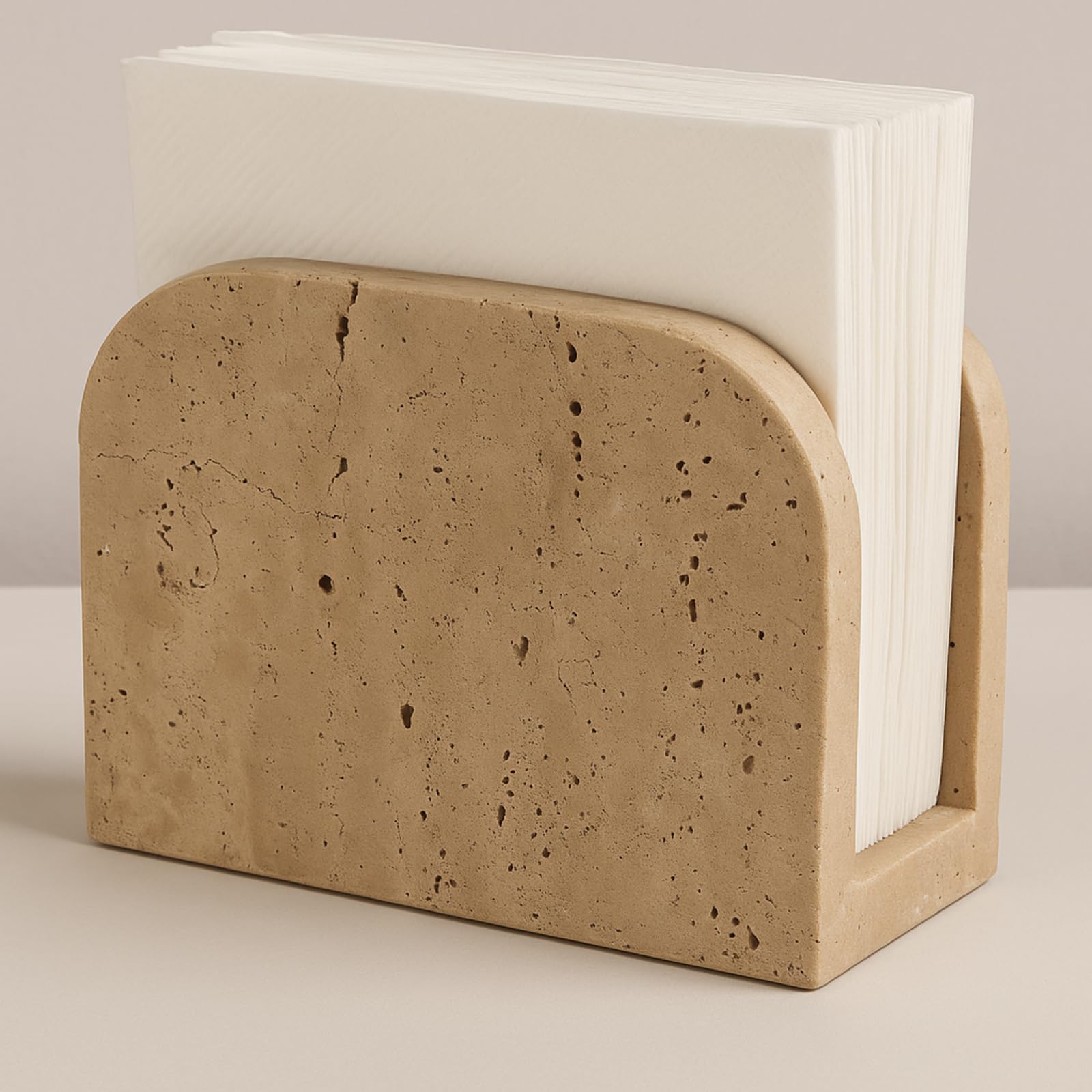 Photo 1 of LemonRoad Travertine Napkin Holder - White