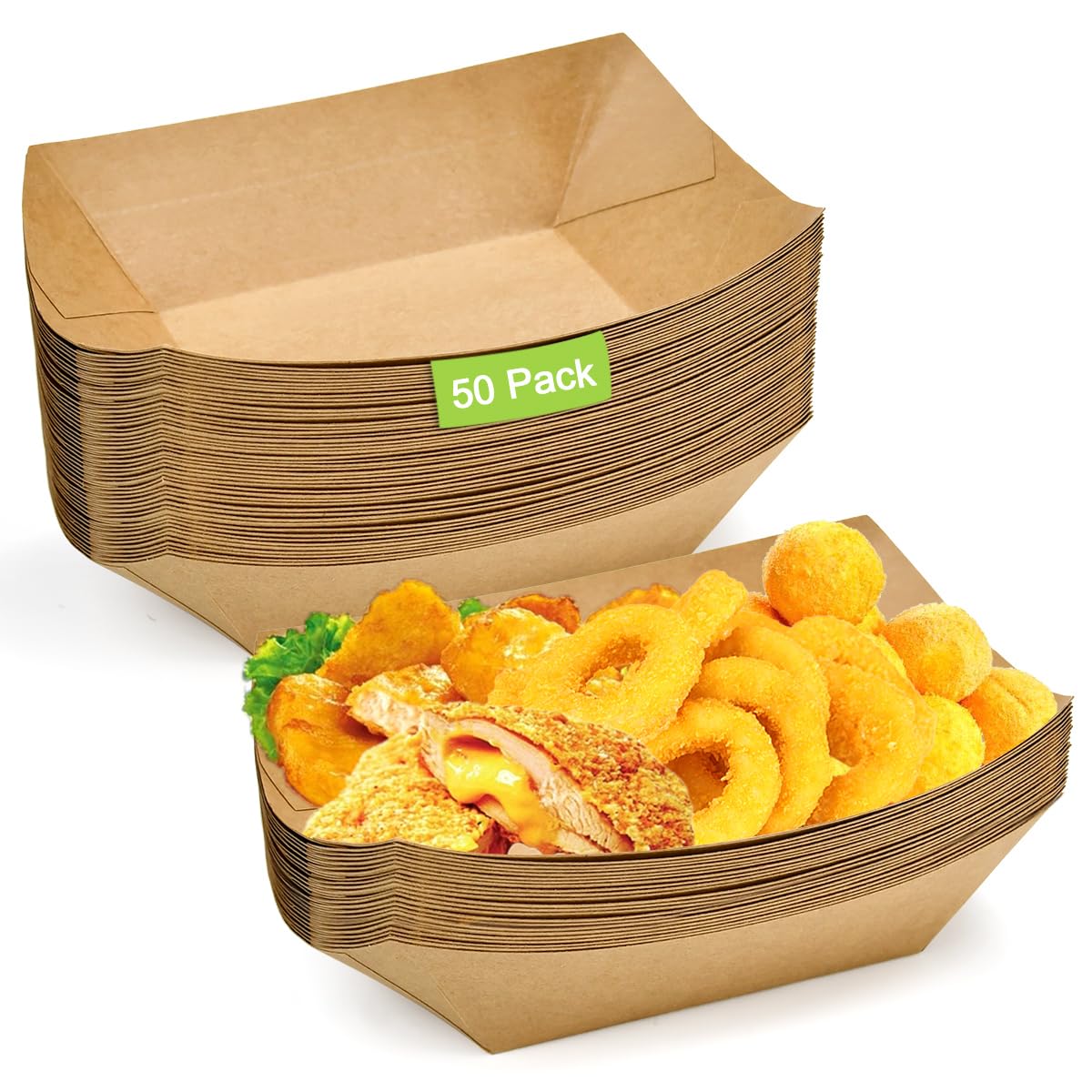 50 Pz Vassoi Cartone Kraft, Ciotole per Patatine fritto in Cartone, Barchette per Finger Food, Ciotole Profonde per Cibi fritto, Picnic 16,7 x 12 x 4cm