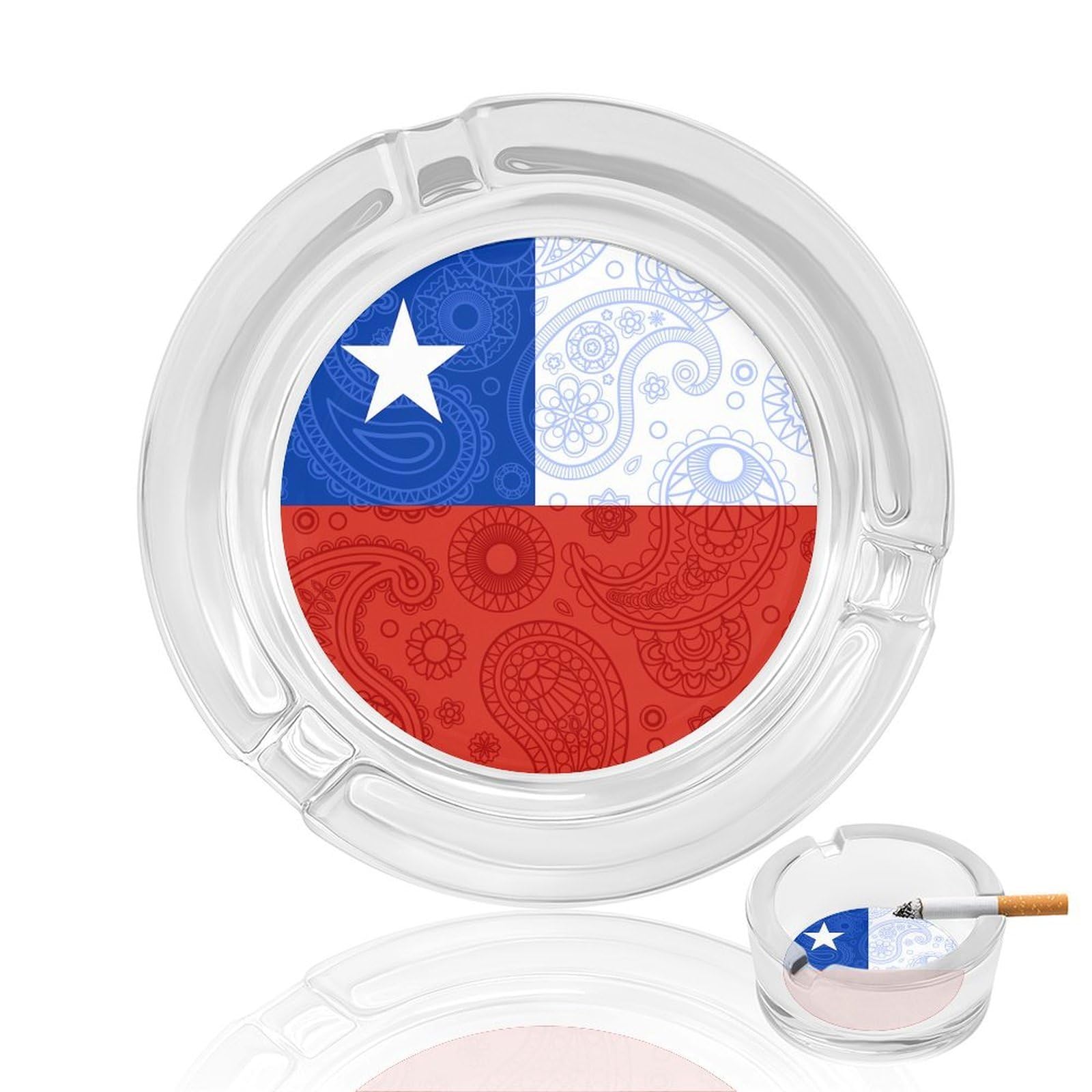 Chilean Paisley Flag Ashtray Portable Round Glass Outdoor Ash Tray for Home Office Garden Pub