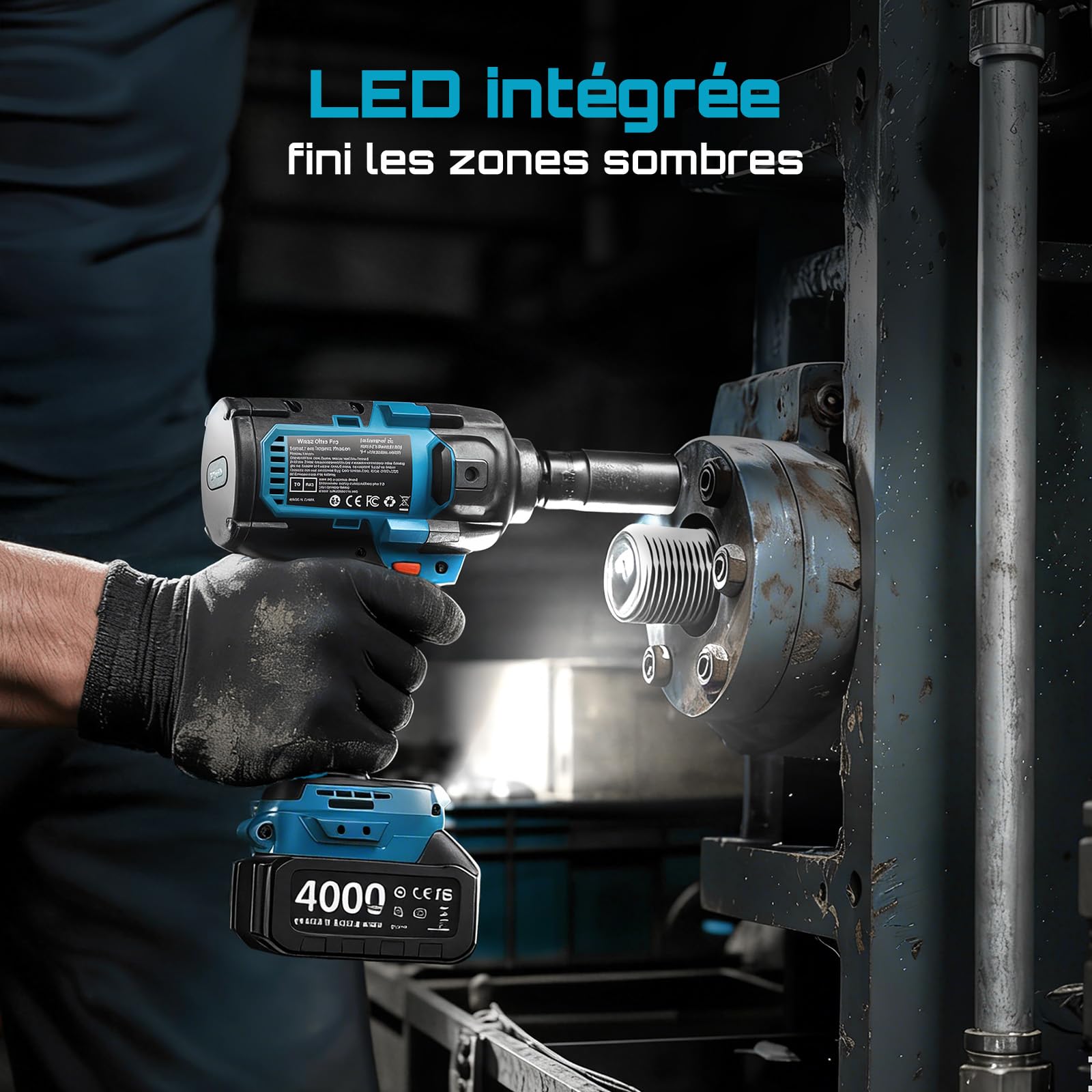 Seesii Clé à Chocs Sans Fil 1/2" 1600N·m 21V avec Poignée Détachable 2×4,0Ah