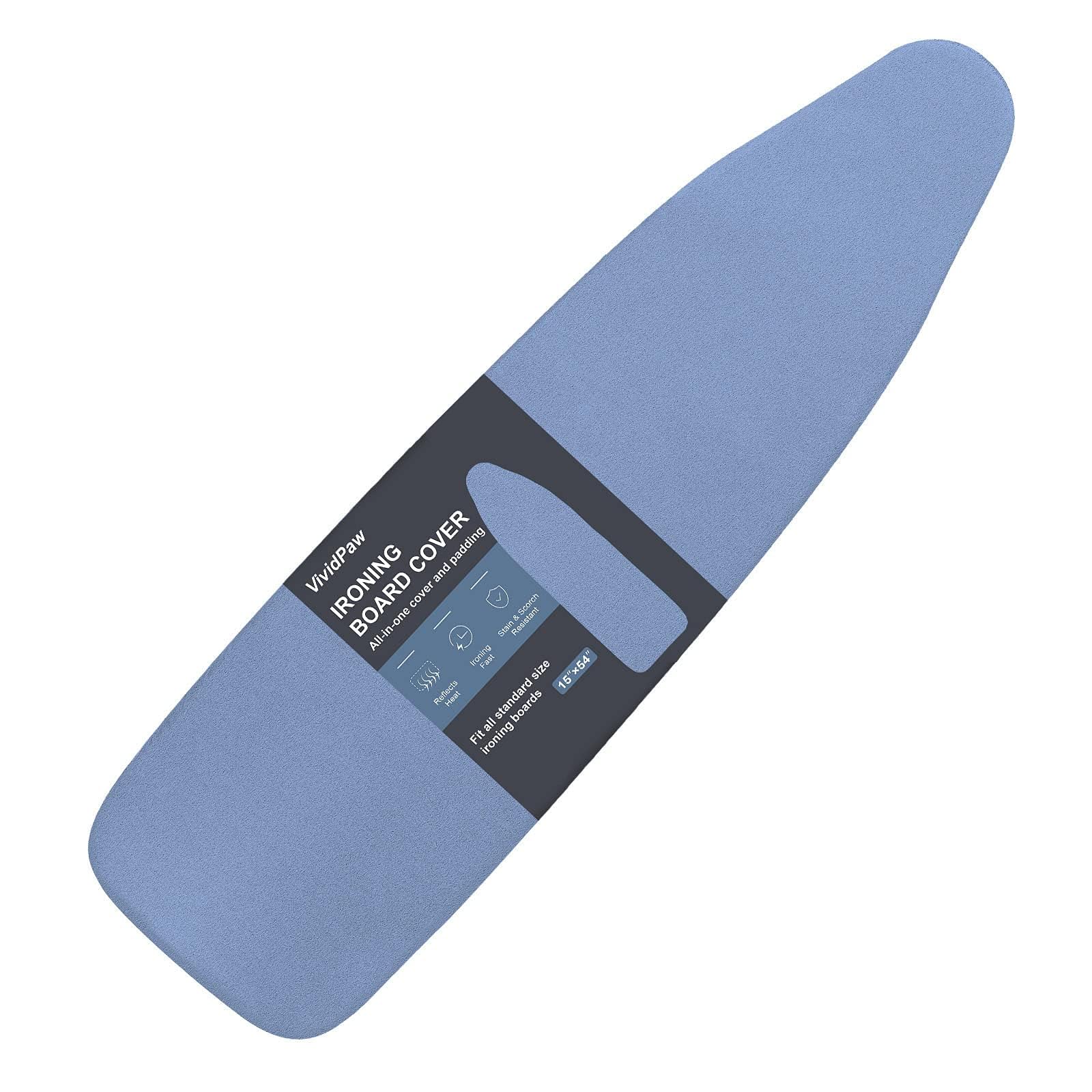 Ironing Board Cover and Pad, Standard Size 15x54, Thick Padding, Elastic Edge, Silicone Coated, Resist Scorching, Adjustable Fastener, Heavy Duty Padded Iron Board Covers (Blue)