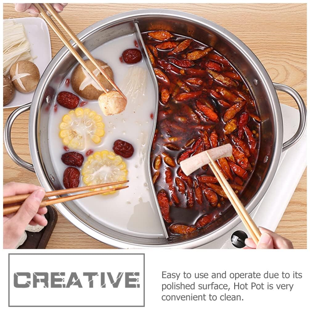 Ketumal Shabu Shabu Hot Pot,Stainless Steel Hot Plate Cookware Set Ramen Cooker, Hot Pot Soup Base Korean BBQ Multi Cooker Stainless Steel Pot Set, 11"(28cm) Pot with Divider 1