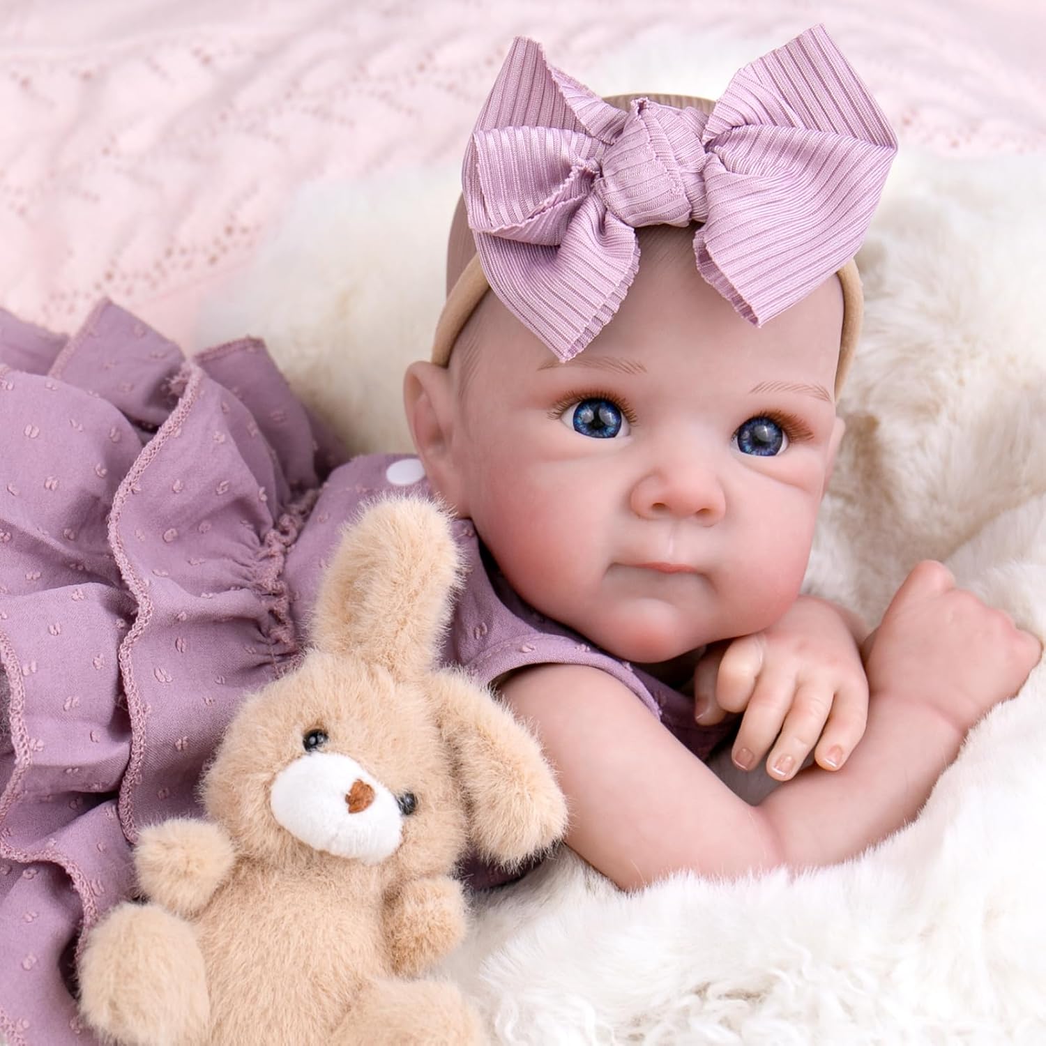 Aori Lifelike Reborn Baby Dolls - 20'' Realistic Newborn Girl Weighted Real Baby Doll with Purple Outfit Set - Soft Cloth Body for Cuddling, Gift for Kids 3+