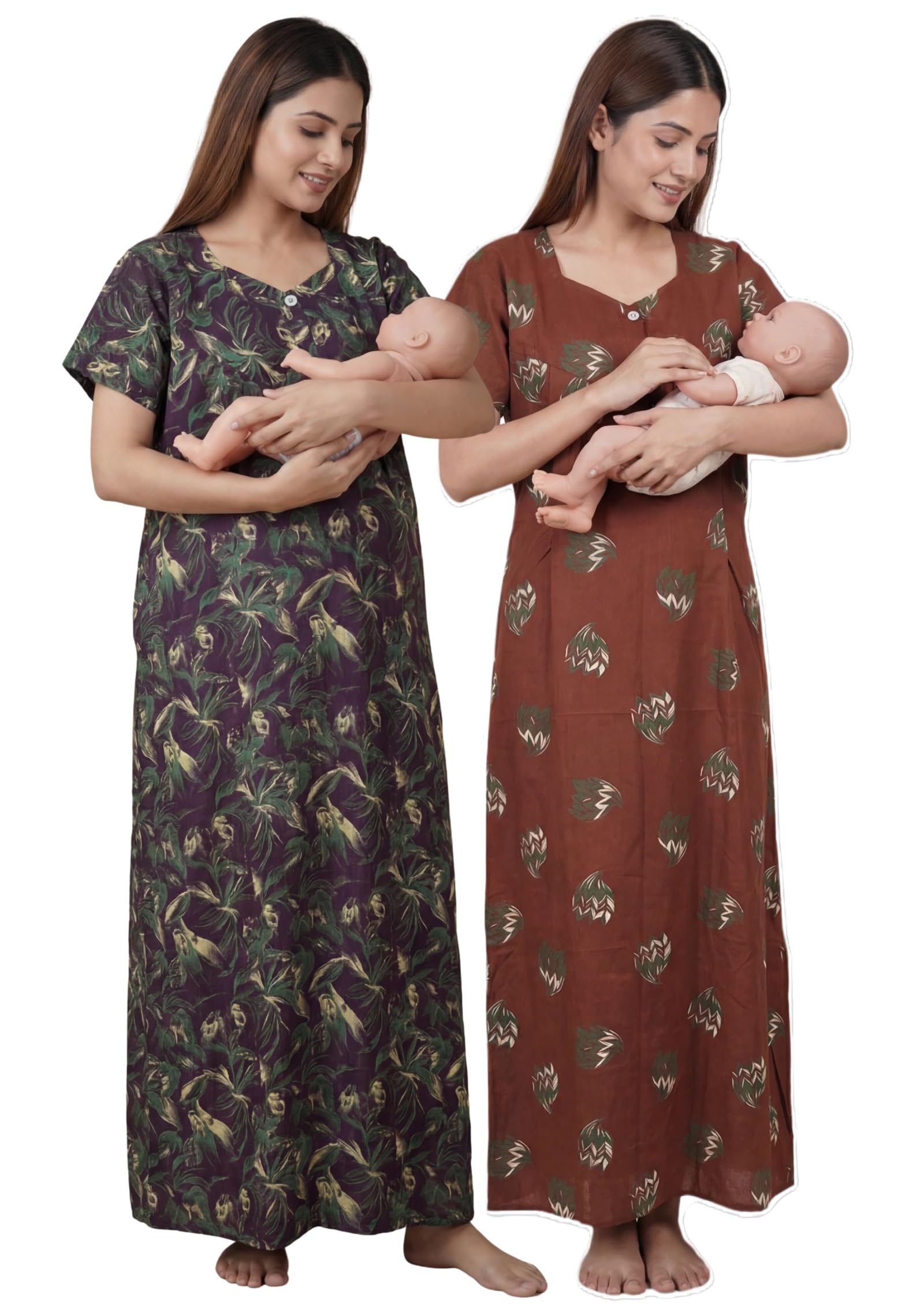 vardhana Padmavati Creation' Maternity Feeding Nighty with Front Zipper Soft Cotton Nursing Night Dress for Pregnancy & Breastfeeding CTN_NGT_FLO_CMB_29-picture-56