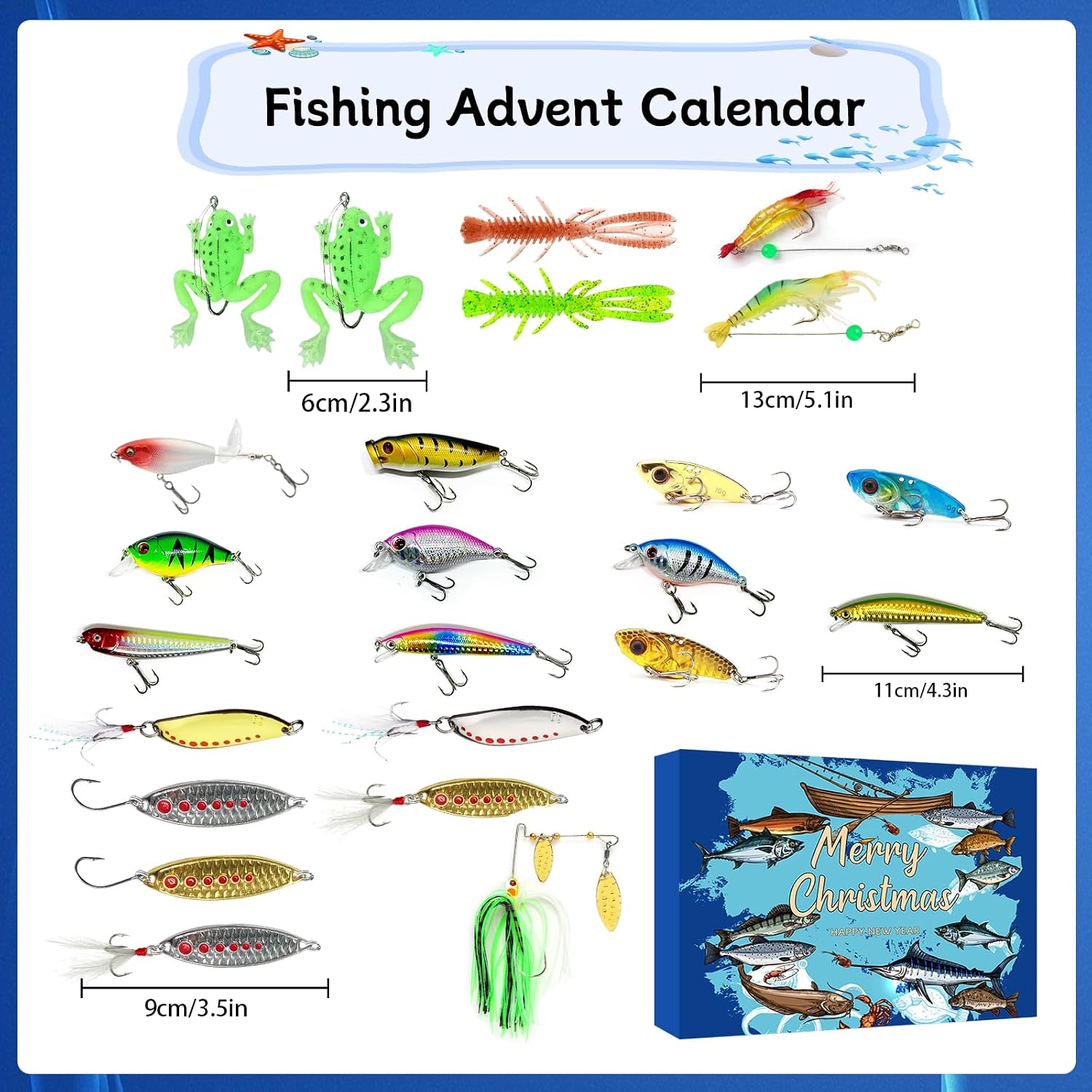 Fishing Advent Calendar 2025, 24 Days of Christmas Countdown Advent Calendar with Fishing Lures Fishing Gear Tackle Set Gift for Dad Father Fisher Men Teen Boys Xmas Present