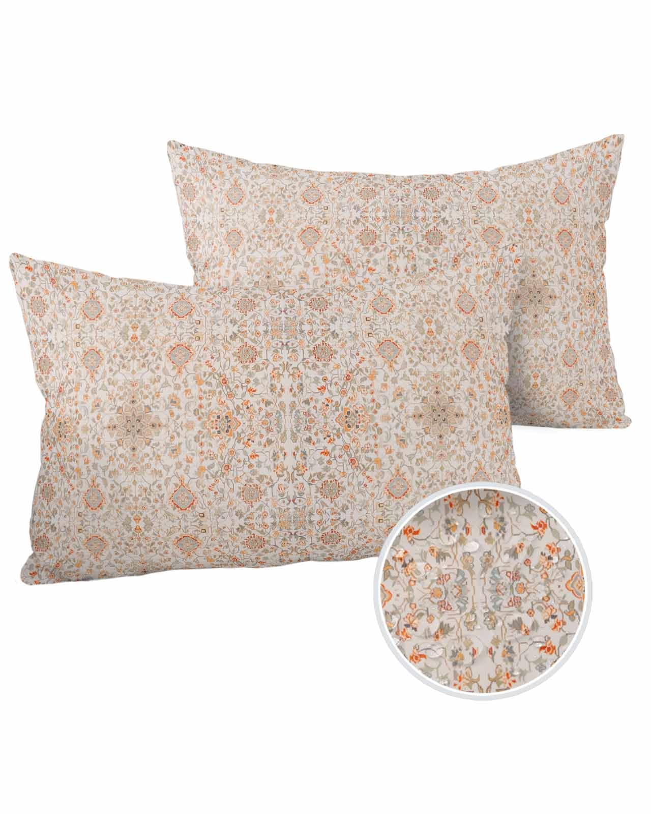 Orange Boho Floral Outdoor Pillow Cover 12x20 Inch Cushion Sham Case,Waterproof Decorative Lumbar Throw Pillowcase for Outside Garden Patio Couch Chair Tent Retro Traditional African Ethnic Tribal