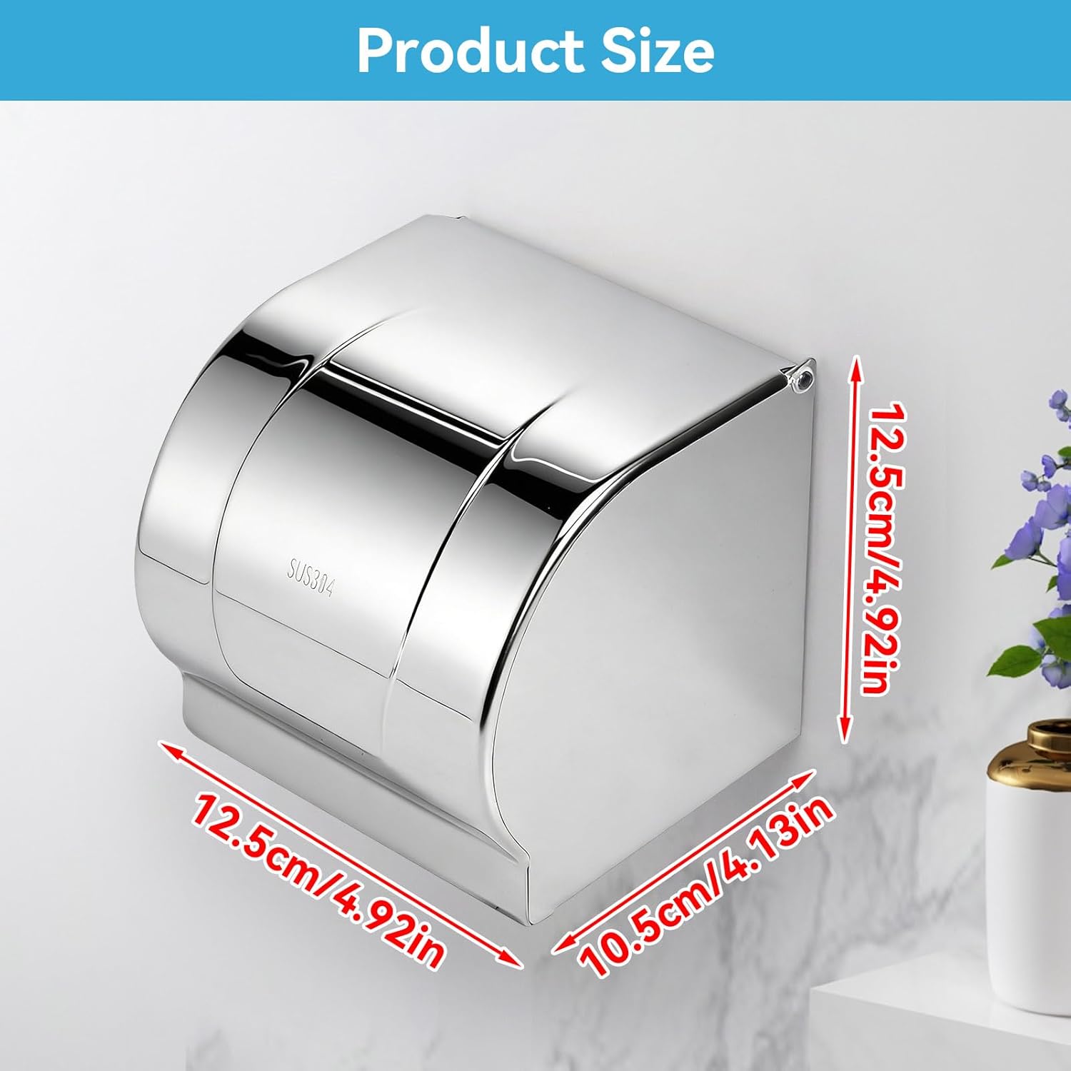 Toilet Paper Holder with Cover Dog Cat Proof Stainless Steel Roll Paper Holder Wall Mount Tissue Box Cover Waterproof Toilet Paper Storage Rack Bathroom Accessories