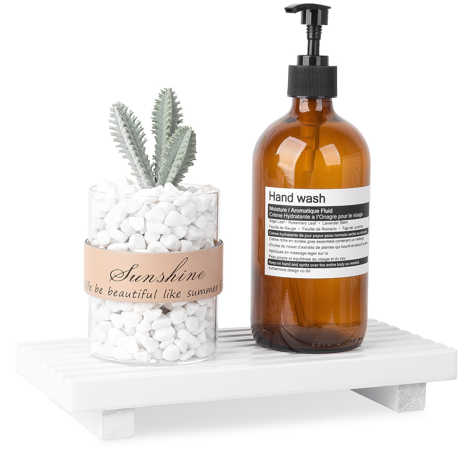 Bathroom Tray Pedestal Stand Farmhouse Kitchen Decor Wood Riser Display Soap Holder for Sink, Counter, Vanity, White 10" * 4.5"