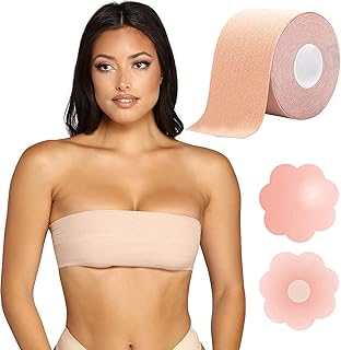 bureaucrat Nipple Cover Silicone Pasties Reusable NoShow Bra for Women(skin friendly self adhesive washable breast petals lingerie, shoulder less backless dresses) Thin (Boob Tape+Disposable Pasties)-picture-43