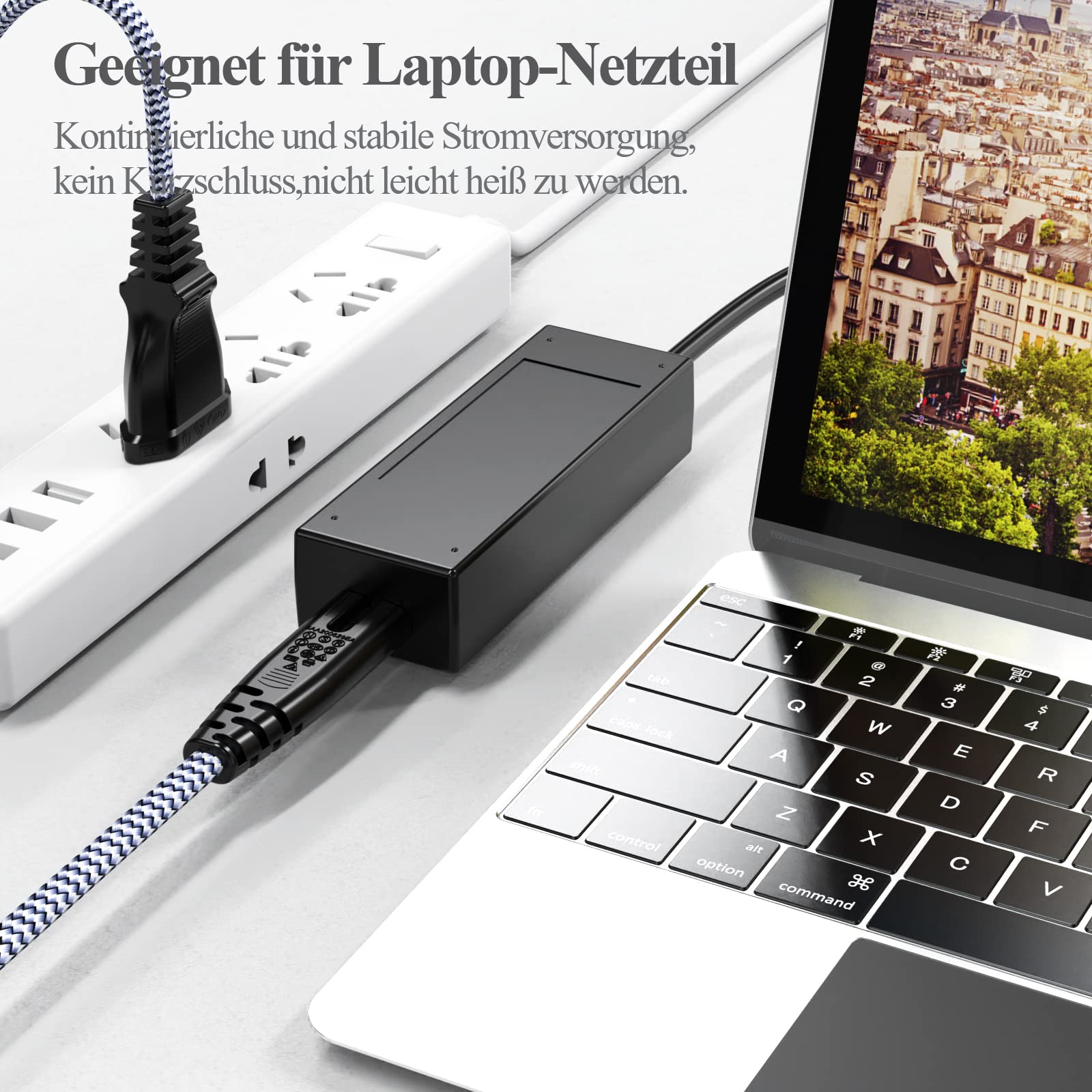 2M Nylon-Geflecht Netzkabel, 2-polig, CEE 7/16 Auf C7, Für PS5, TV, Laptop & Mehr