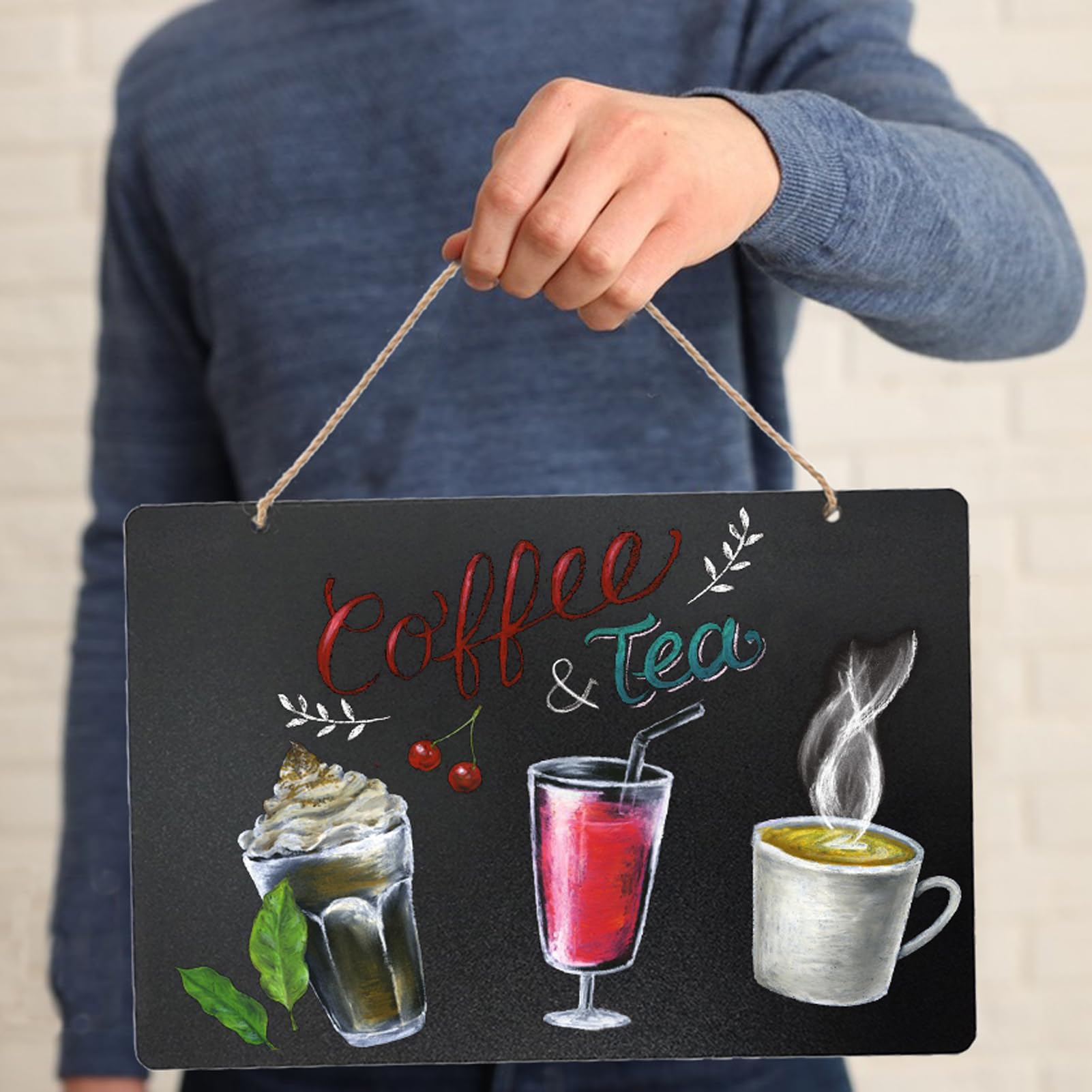 Lot de 2 petits tableaux noirs à suspendre - Double face - Effaçables - Avec corde suspendue - Pour mariage, anniversaire, fête, événement - Rectangulaires