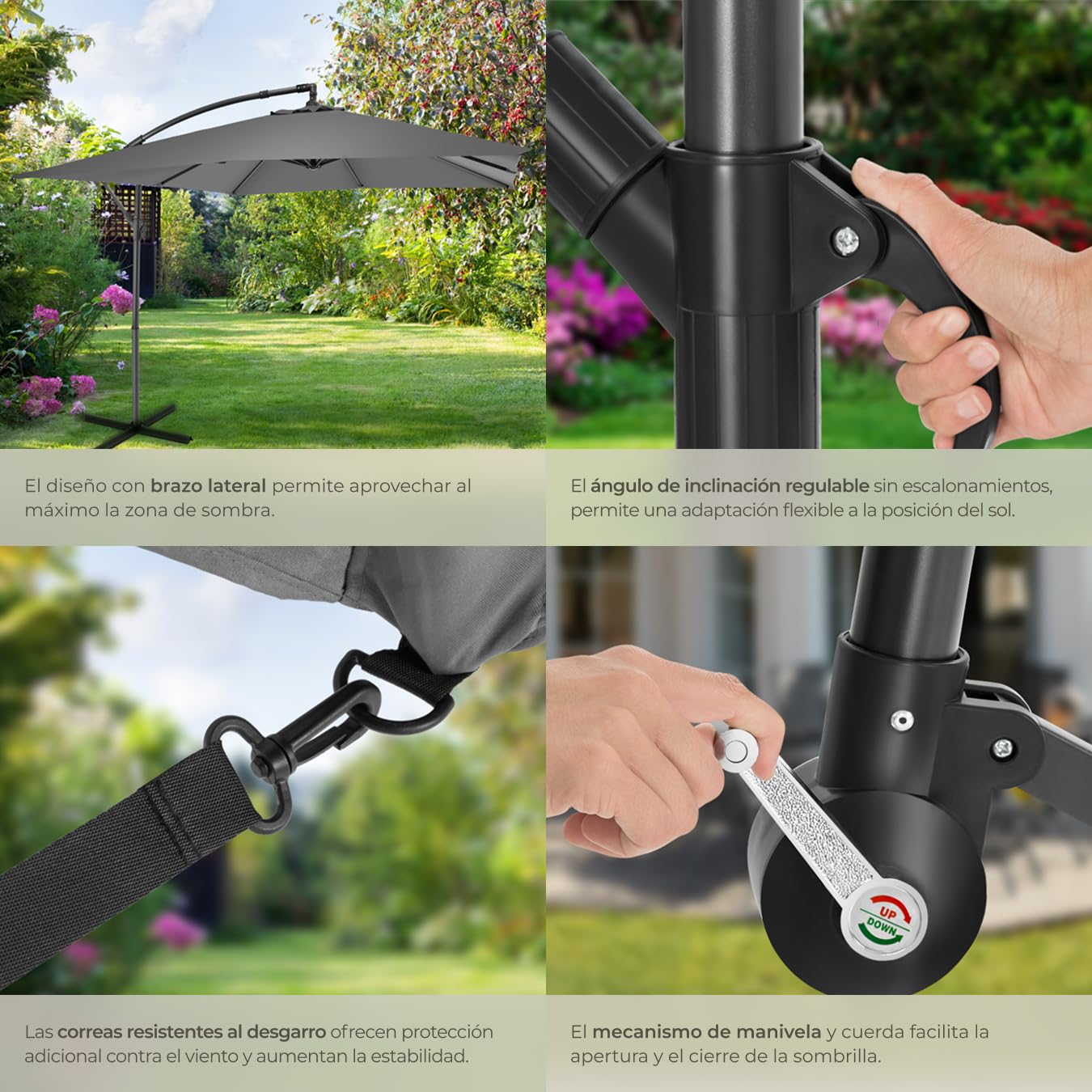 TecTake® Sombrilla Terraza Exterior, Sombrilla Playa con Manivela Manual e Inclinación Ajustable, Sombrilla Jardín con Máxima Estabilidad, Parasol Terraza Exterior, Ø250cm, Funda Protectora