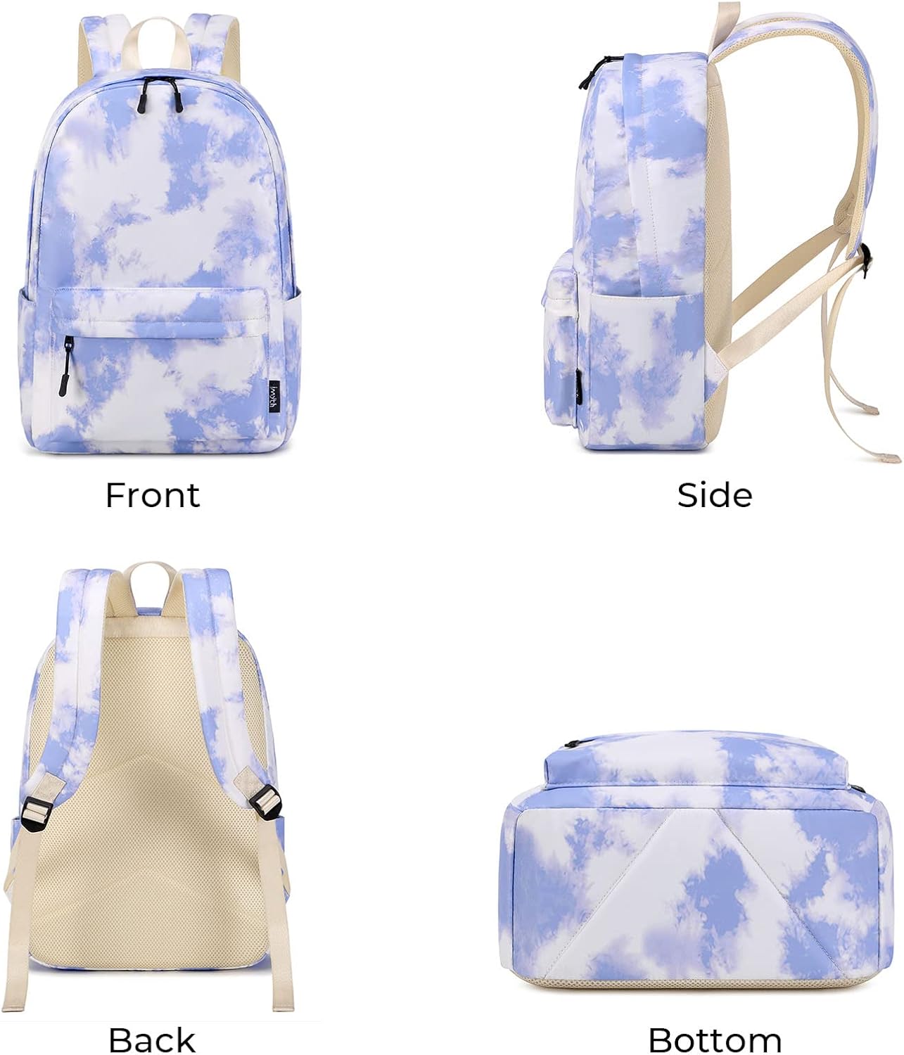 Imyth Backpack for Teen Girls School Gift Bookbag Lunch Box Pencil Bag 3 in 1 Set (Tie dye-Blue) - Image 3