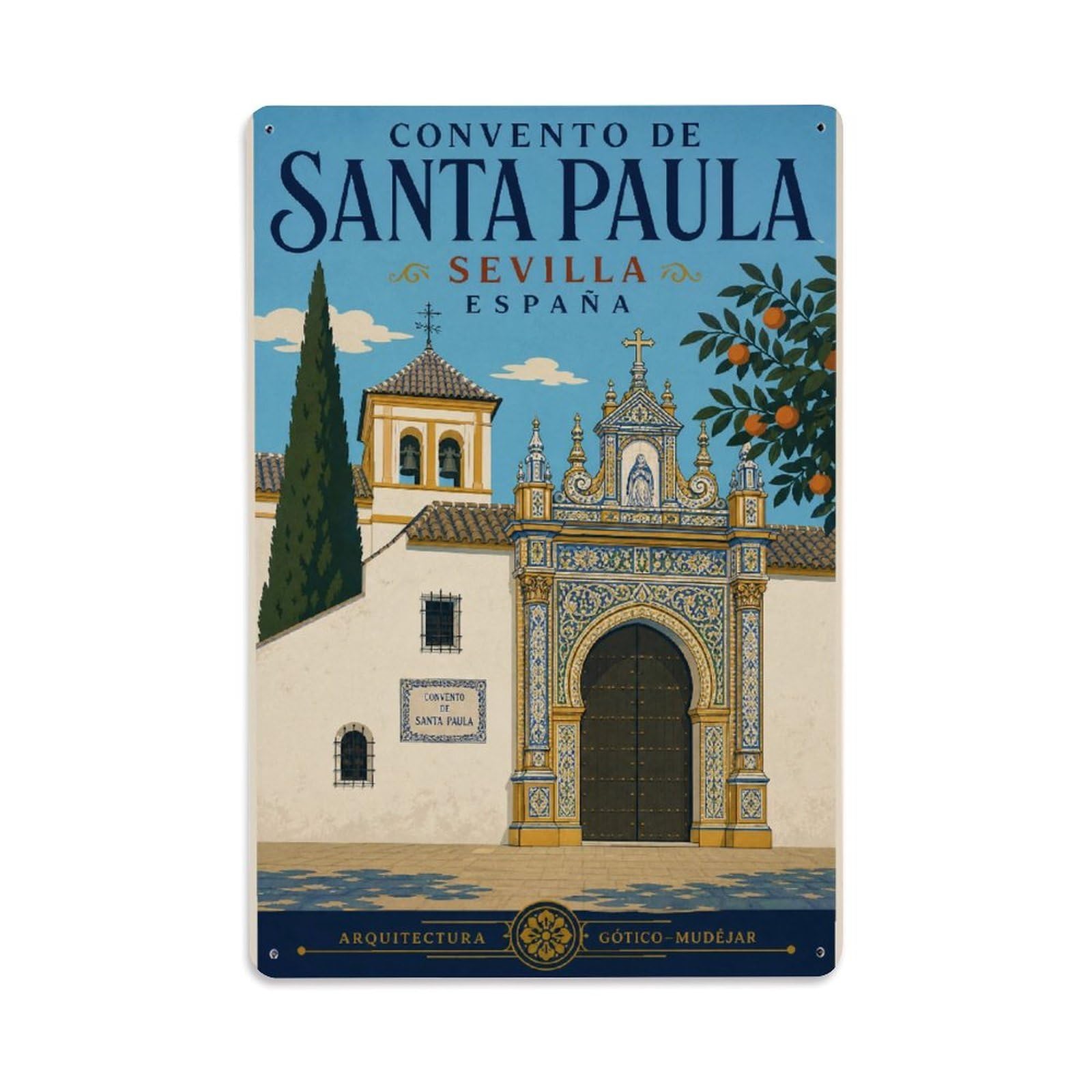 Huiyhb 8X12inch(20X30cm) Vintage Travel Convento Santa Paula Seville Convent Metal Tin Sign