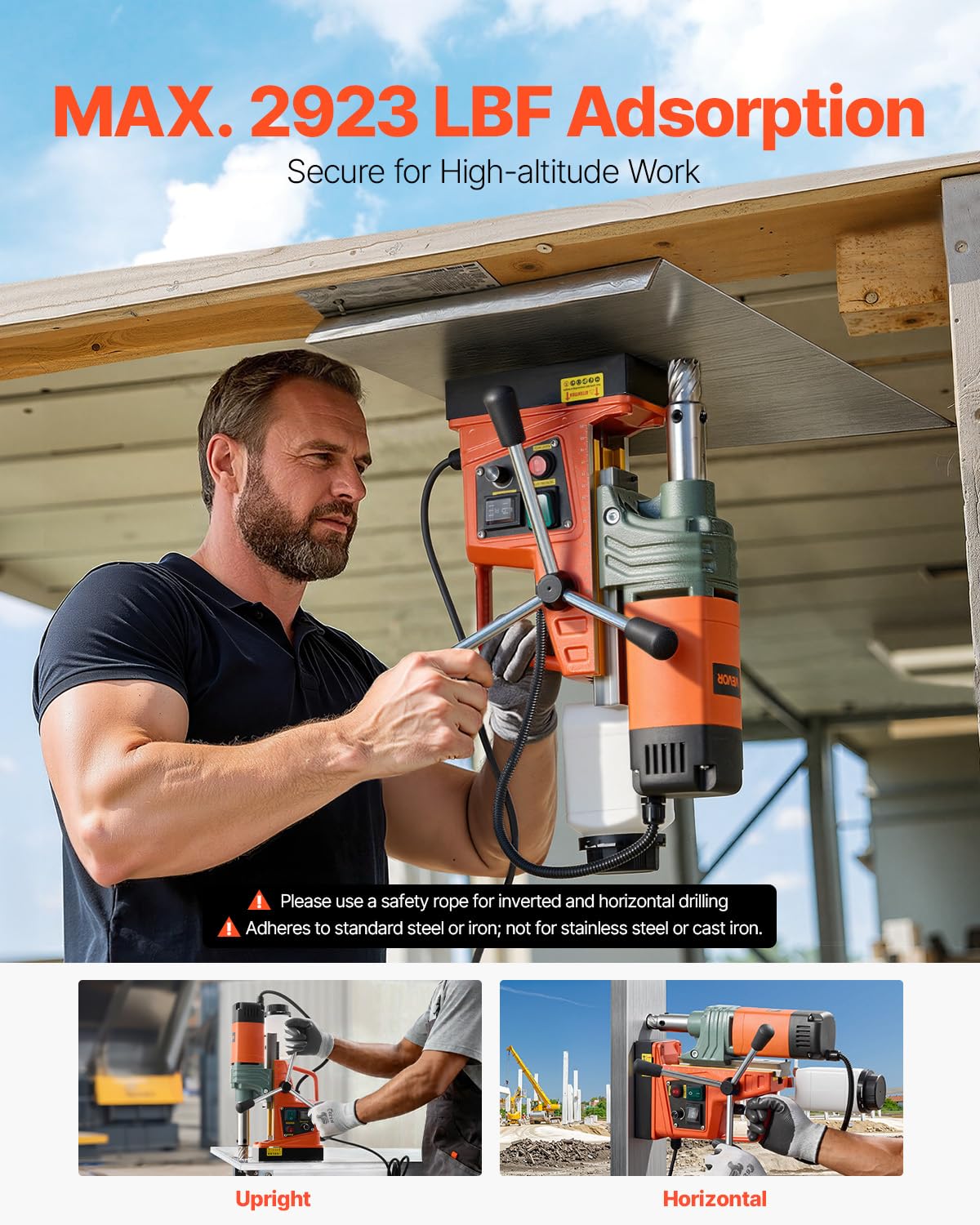 VEVOR 1450 W Taladro Magnético, Diámetro de Perforación 50 mm, Fuerza de 13000 N, Taladro Magnético Portátil con 6 Brocas, Velocidades Ajustables, Herramienta Industrial para Superficies Metálicas