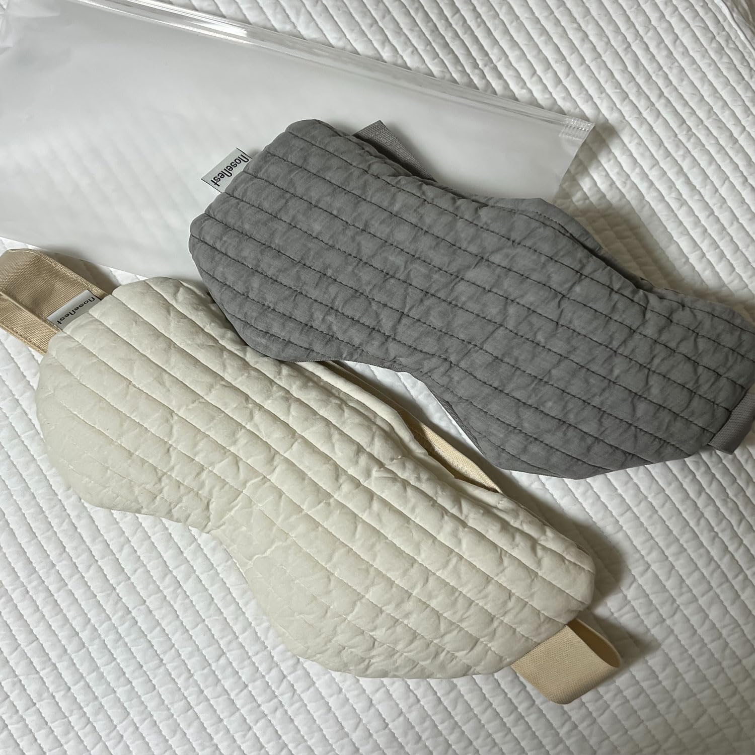 Microwaveable Heated Eye Mask with Hinoki Wood Chips – Soft Quilted Cotton Cover, Natural Fillers, Reusable Hot & Cold Compress, Handmade in Korea (Quilted Gray)