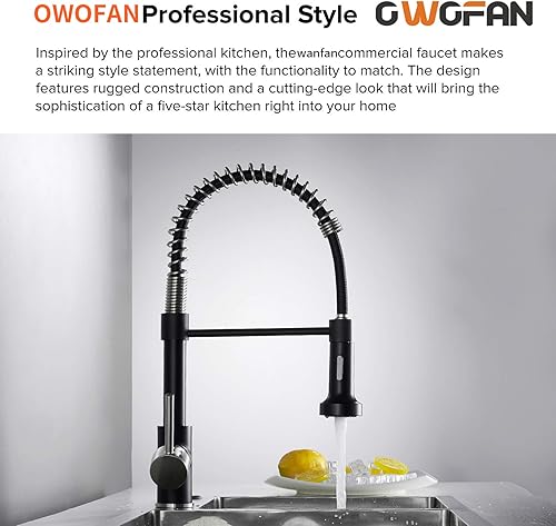 Miniatura 25 de OwOFAN - Grifos de cocina con rociador de latón sólido con níquel de cepillado industrial, de una sola manija, grifo para granja, campamento, 1 Negro