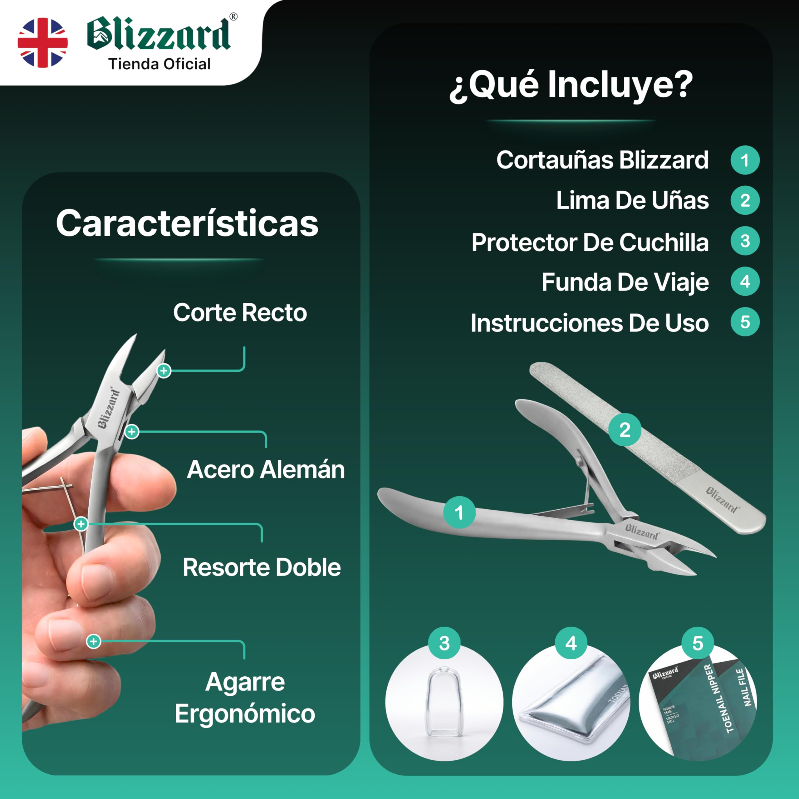 Blizzard Alicates Cortauñas Profesional para Pies - Especial Uñas Encarnadas y Delicadas - Acero Inoxidable Podología Herramientas Tijeras Pedicura Precisión - 13 cm Corte Recto