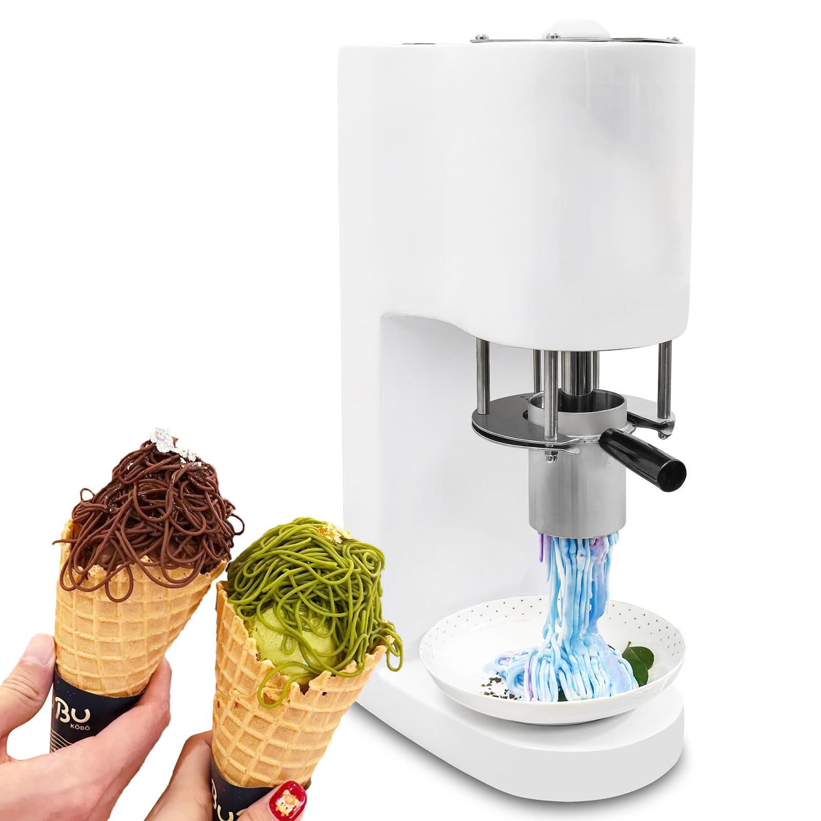 Máquina Profesional Spaghetti Helado, Máquina Comercial Hacer Helado Espagueti 80w, CREA Diferentes Formas de Postre, Soporte Antideslizante, para Eventos y Catering Privado White