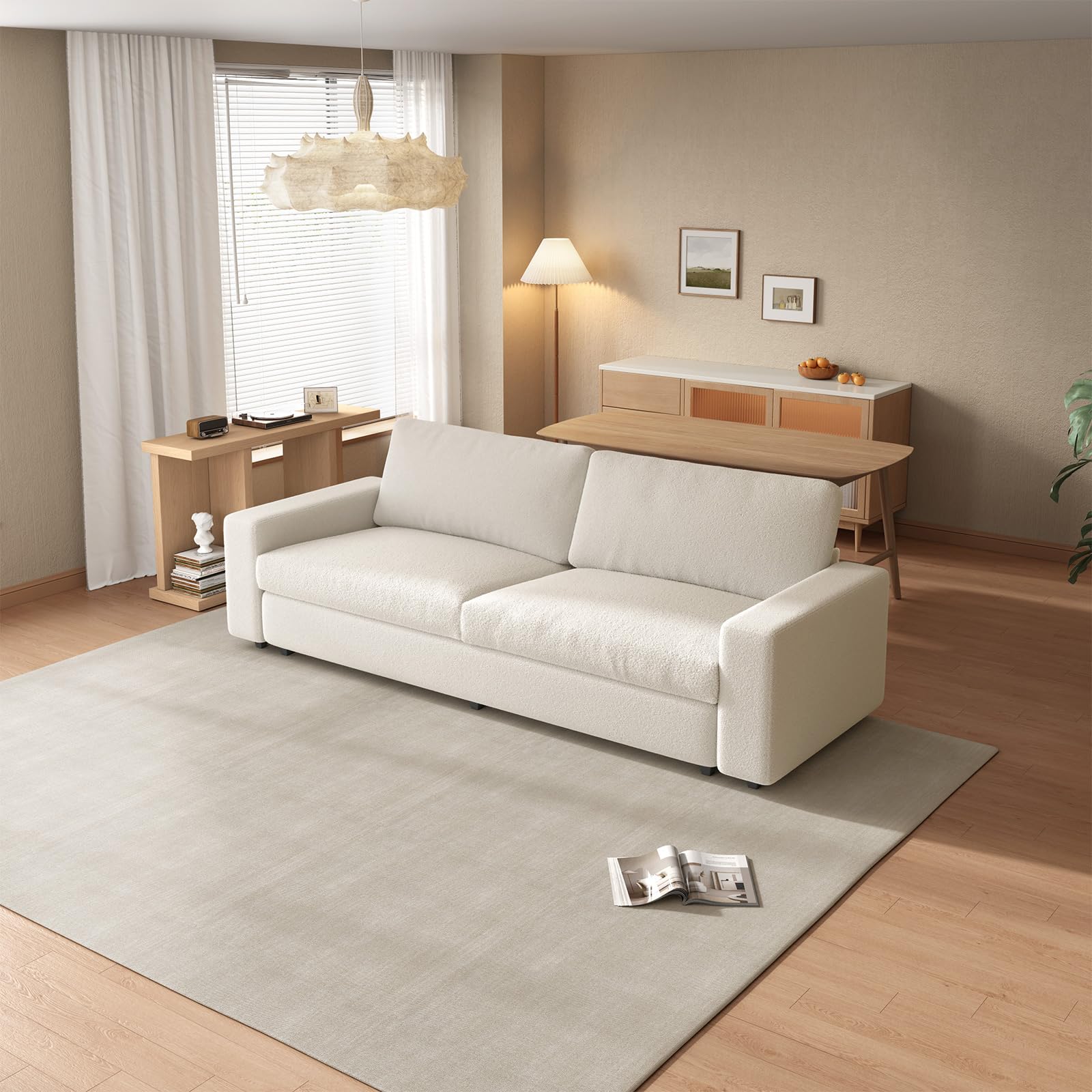 Guyii Sofá de tela de diseño moderno, cómodo sofá de 3 plazas – 212 cm de largo, sofá de salón brillante, cómodo sofá tapizado recto, muebles largos de tela para una vida moderna
