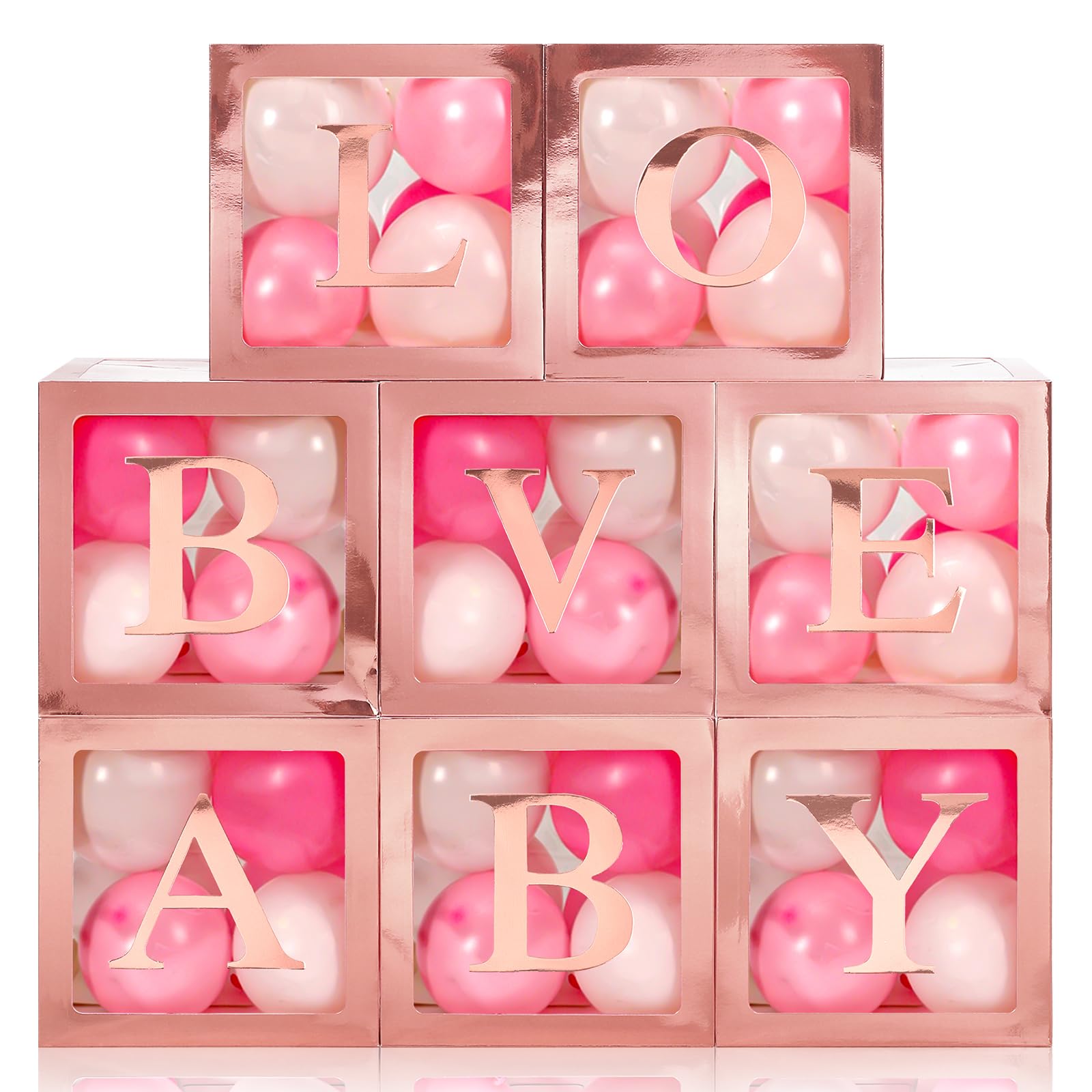 Geyee 8 Pcs Transparent Balloon Box with 78 Letters for Baby Shower 3 Sets of A-z Clear Balloon Box for Gender Reveal Birthday Bridal Wedding