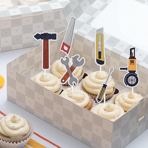 Miniatura 4 de MEFENG Mechanic - Decoración para cupcakes, 18 piezas, herramientas para postres, suministros de fiesta de cumpleaños plateadosgrises