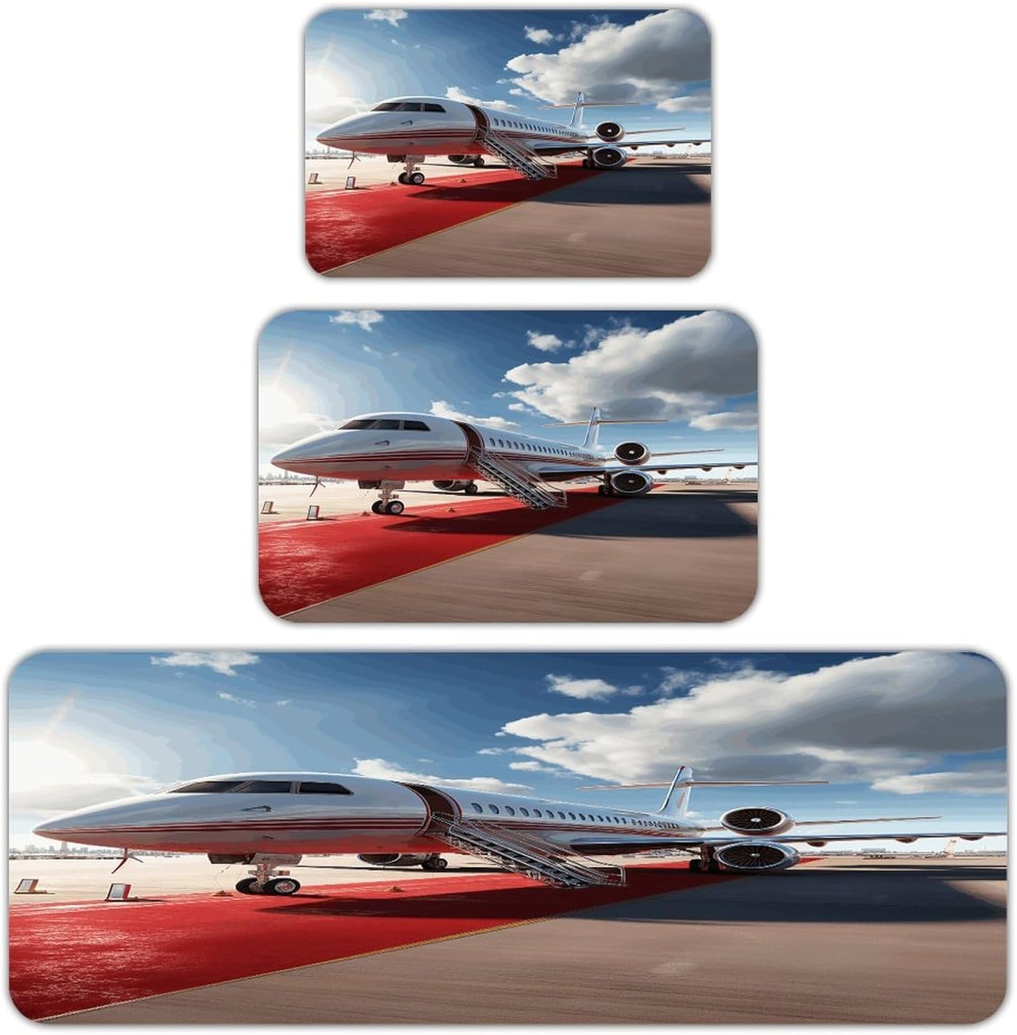 Red Carpet Airplane Kitchen Rugs Set of 3 Non Slip Washable Kitchen Mats for Floor Soft Area Rug Kitchen Floor Mat Cushioned Anti Fatigue Mats Standing Sink Mat Decor Runner Rugs