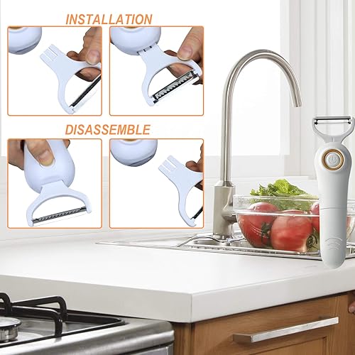 Vista 6 de Electric Fruit Vegetable Peeler, Handheld Potato Peeler Pro Set, Kitchen Peeler Slicer with 3 Interchangeable Blades for Apple Potato Carrot