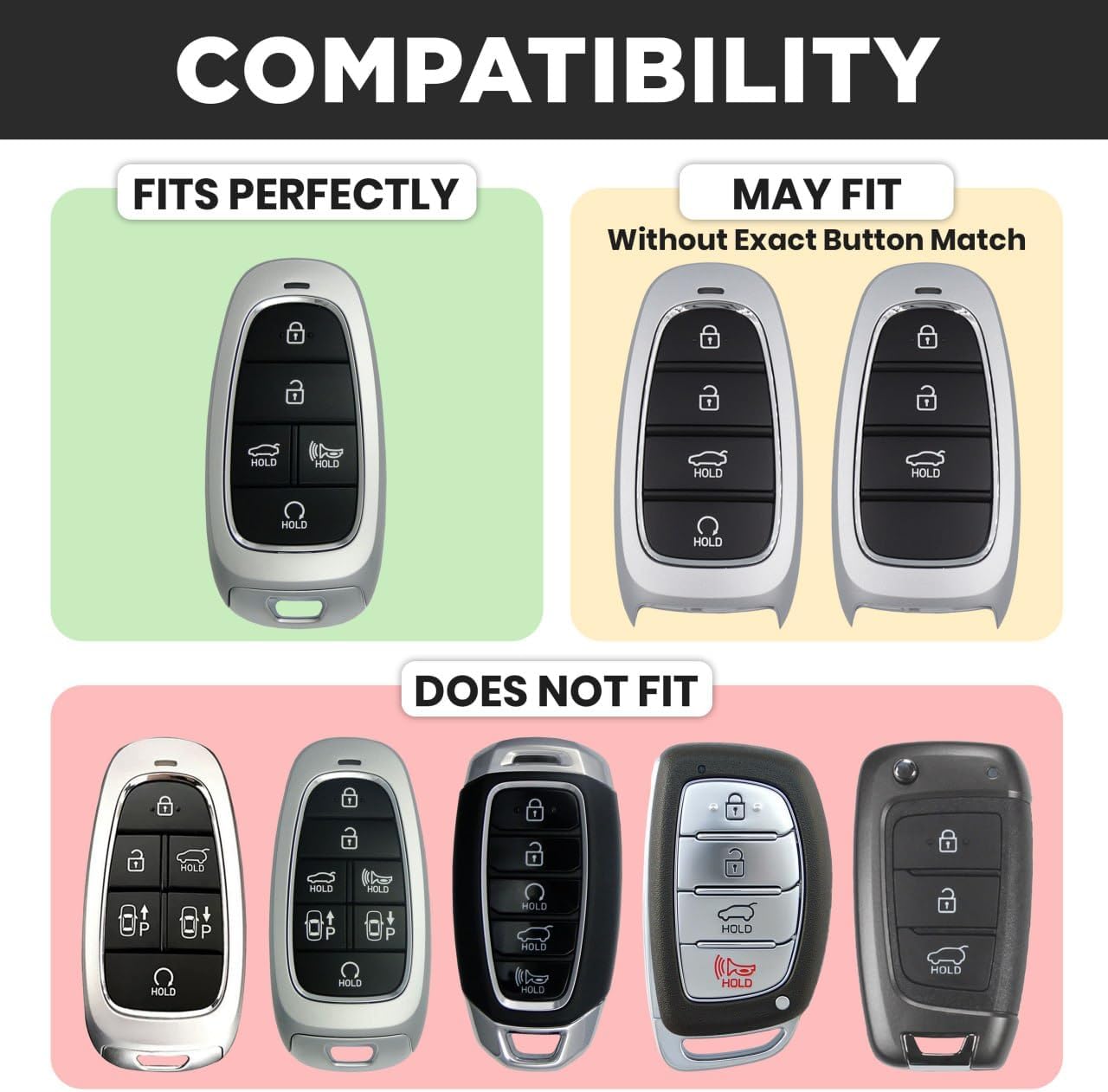 Lucrum Compatible with Hyundai Key Fob Cover & Leather Keychain, Keyfob Case for Santa Fe, Sonata, Tucson, Grandeur, Ioniq 5, Palisade, Nexo - For 5 Button Remote (2019-2025) - Black and Gold - Image 2