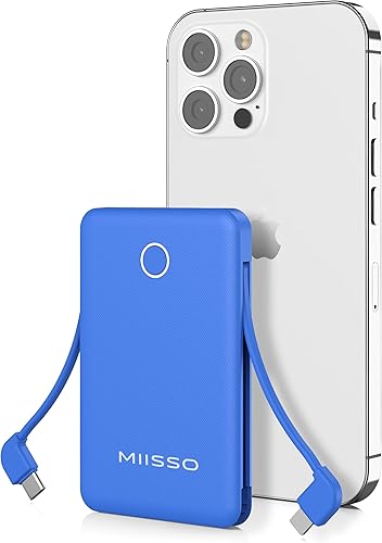 miisso Banco de energía ultra delgado de 6000 mAh, batería externa de 3 salidas compatible con iPhone, color azul oscuro