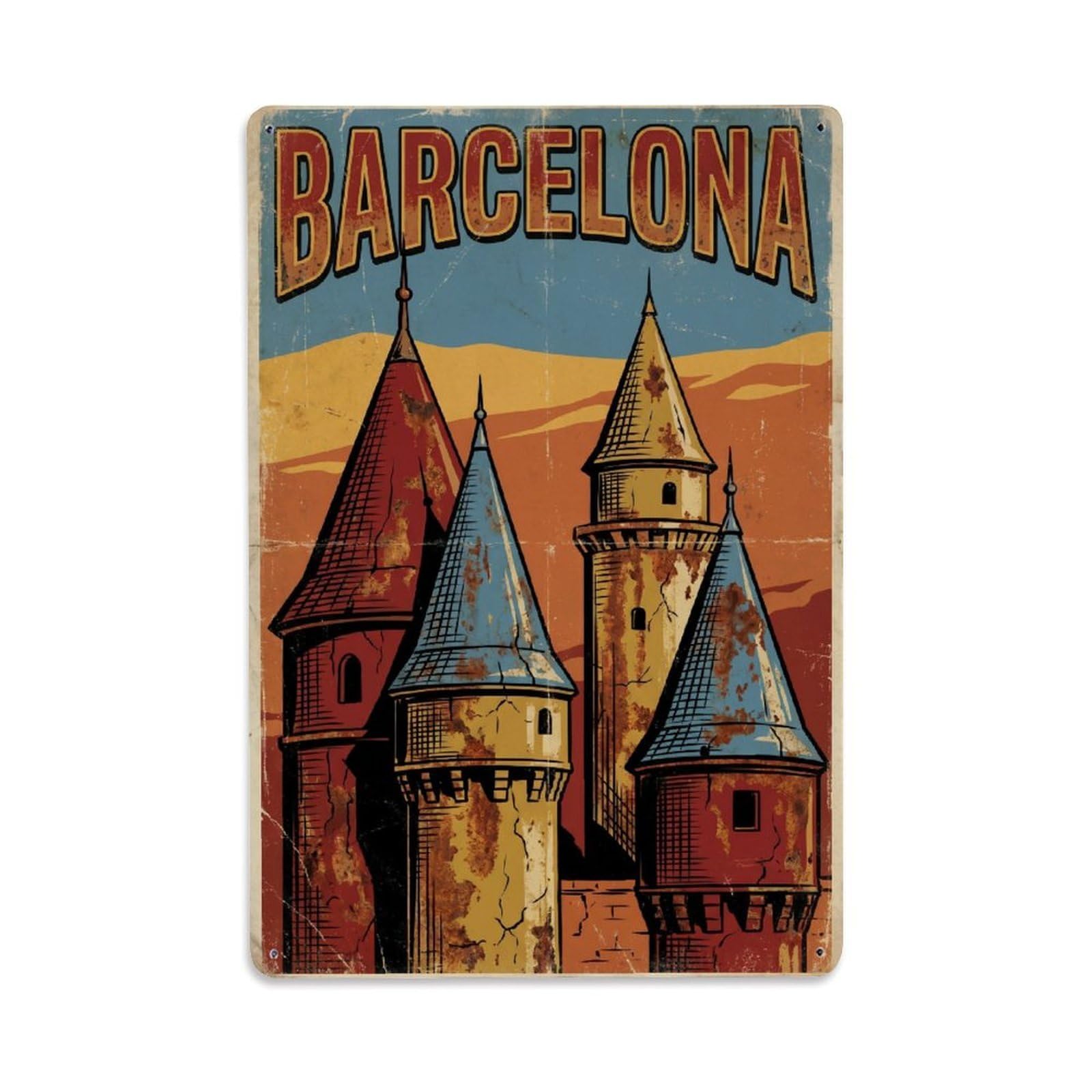 Vintage Travel Turrets Spain Castle Metal Tin Sign
