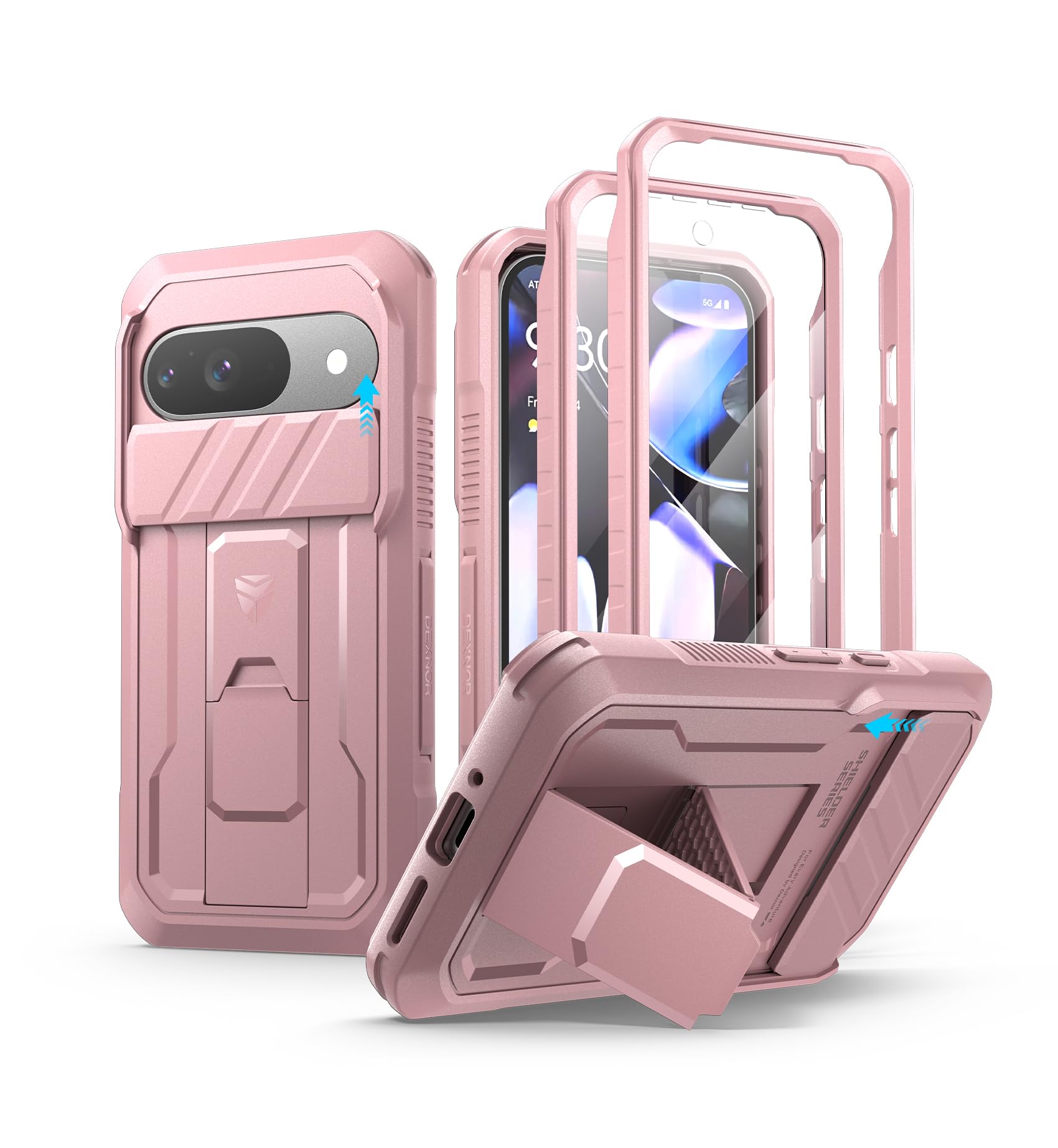 Dexnor for Google Pixel 9 Case with Slide Camera Cover & Built-in Screen Protector & Heavy-Duty Kickstand,Full-Body Protective Cover Rugged Bumper