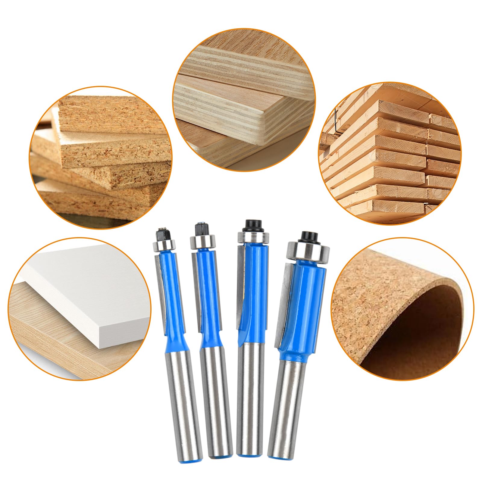 Set di 4 Punte per Fresa con Punta Tonda Profonda, Gambo da 8 Mm, Lavorazione del Legno, Fresa per Intaglio, Lega di Acciaio Al Tungsteno per Piccole