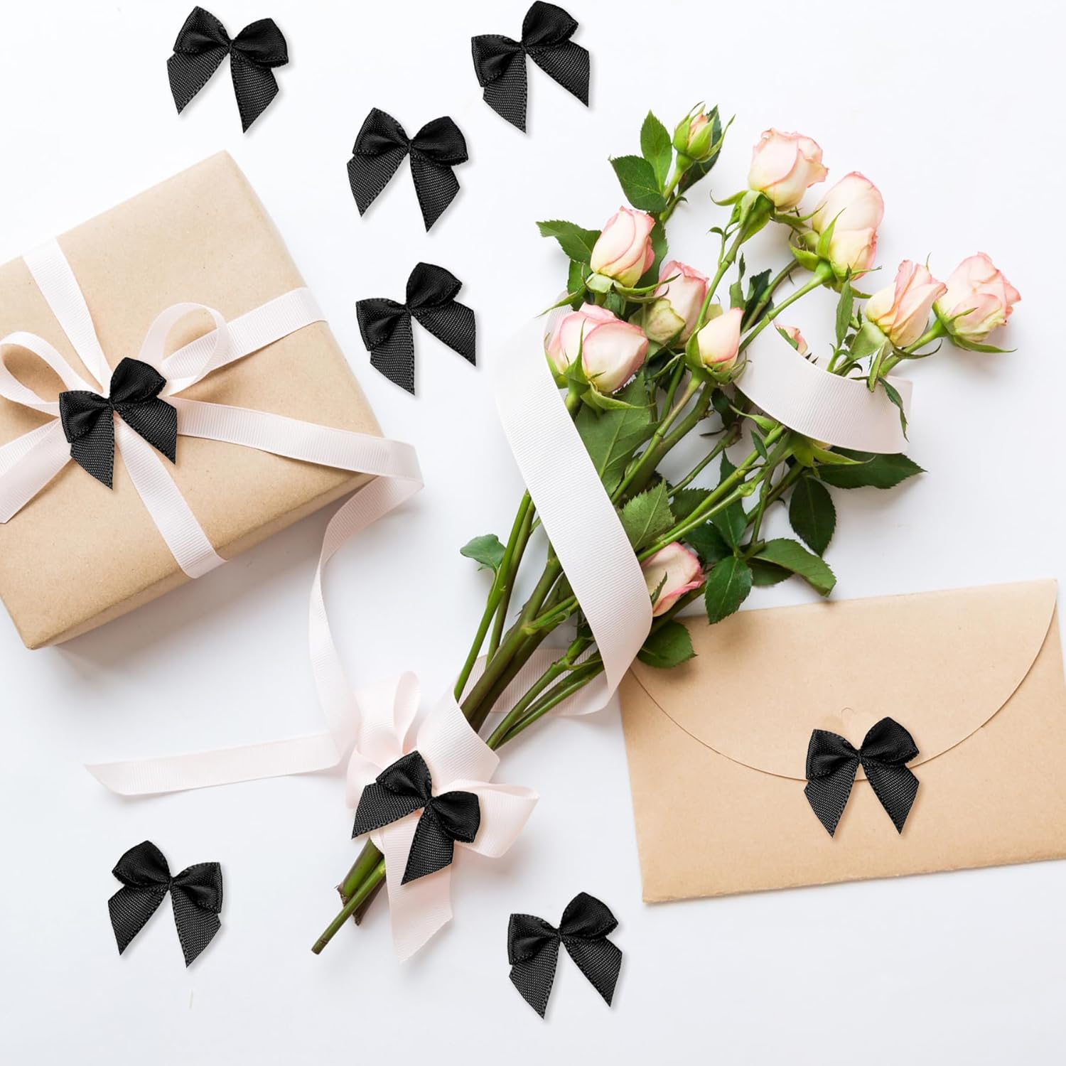 160 Pieces Mini Black Craft Satin Ribbon Bows Christmas Bows for Wedding Birthday Christmas Tree Crafts Home Decoration DIY Making(Black) - Image 3