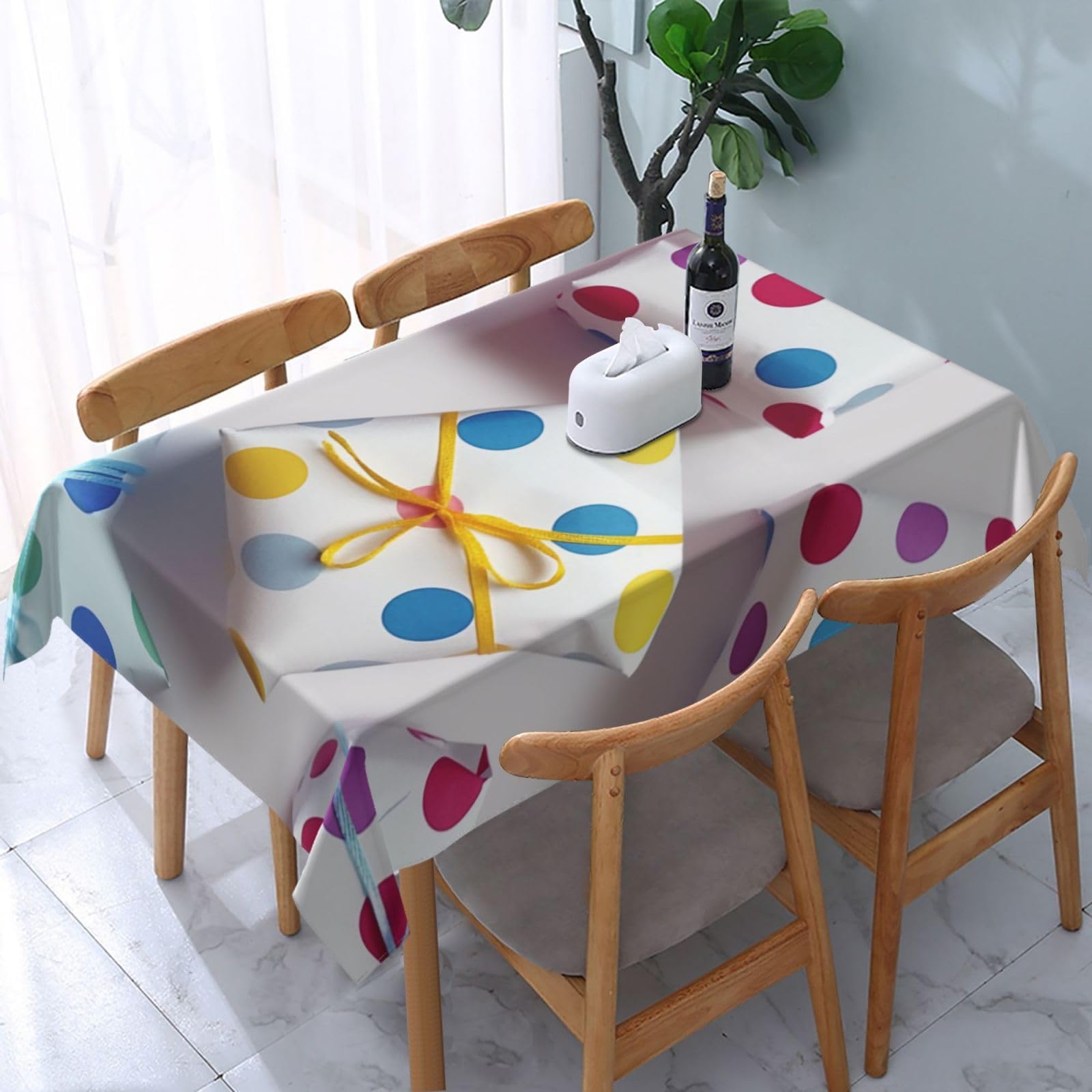 WPKJU Beautiful Polka Dot Printed Tablecloth Water Resistant Table Cover Washable Rectangle Table Cloth for Tables 54x72 in