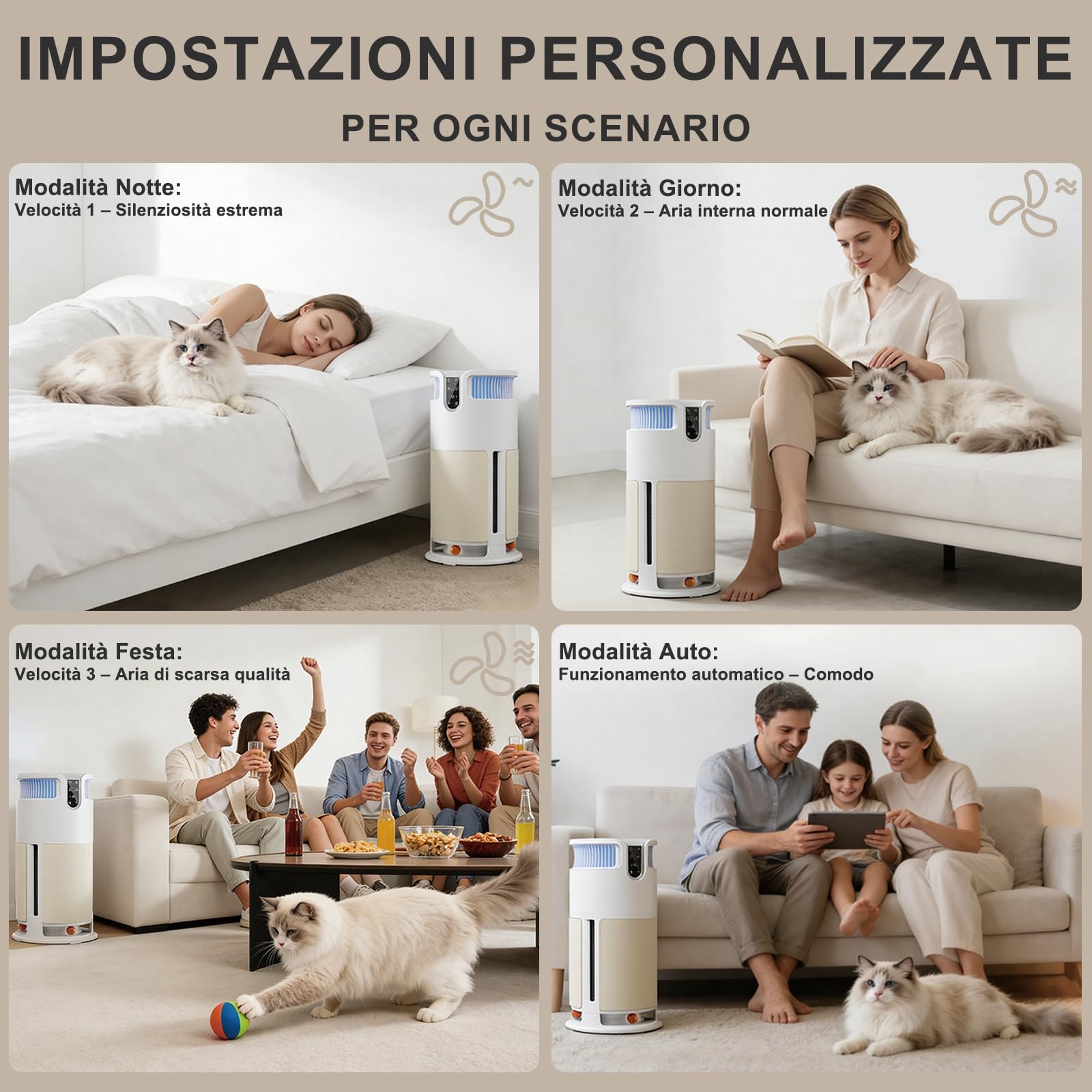JUMMICO Purificatore d'Aria Intelligente, Depuratore Aria con Filtro HEPA — rimuove il 99,98% di Muffe, Polvere, Polline e Peli Animali. Dotato di Monitoraggio Automatico PM2.5, CADR 350 m³/h